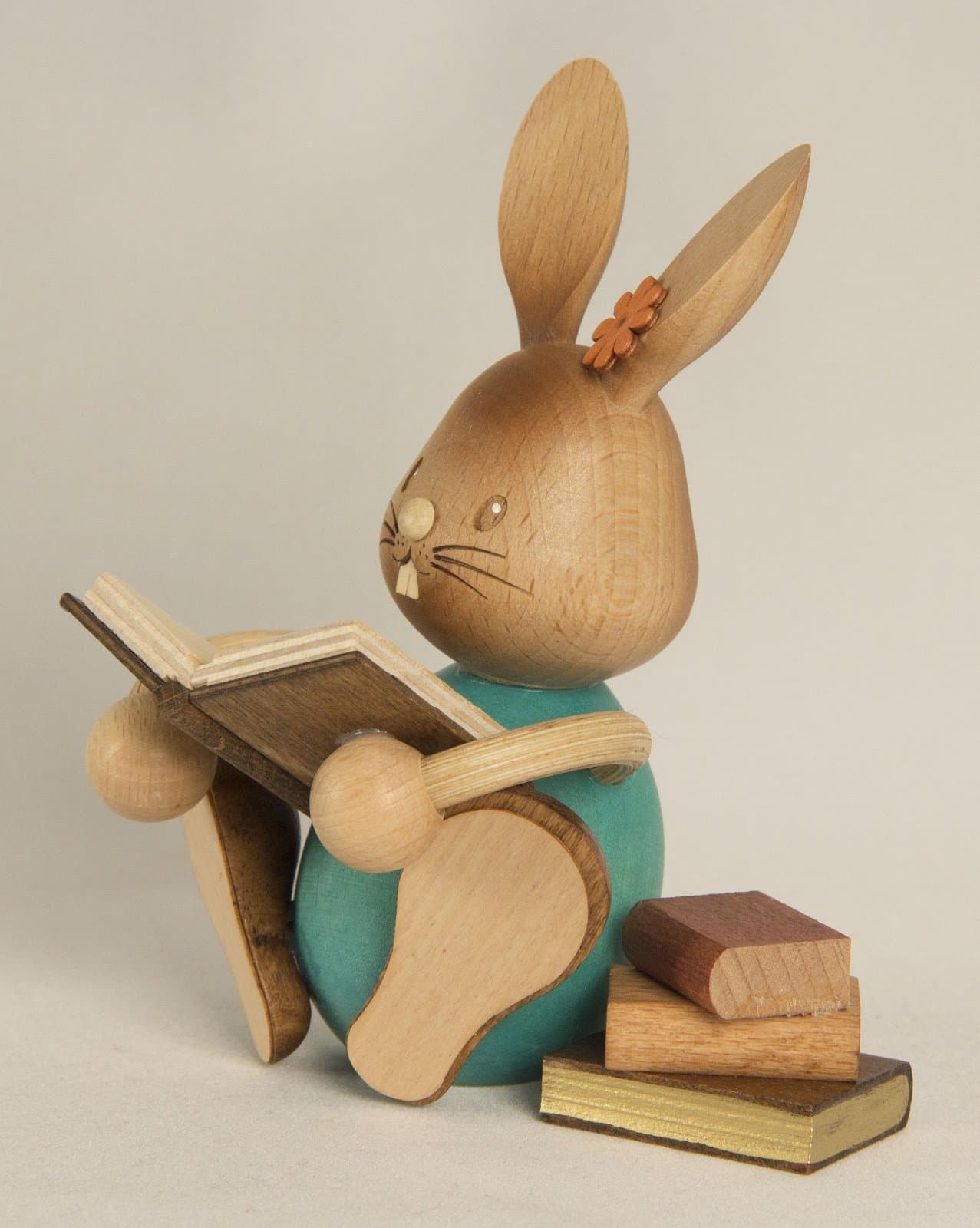 Easter Bunny Rabbit Reading a Book German Wood Figurine Made Erzgebirge Germany