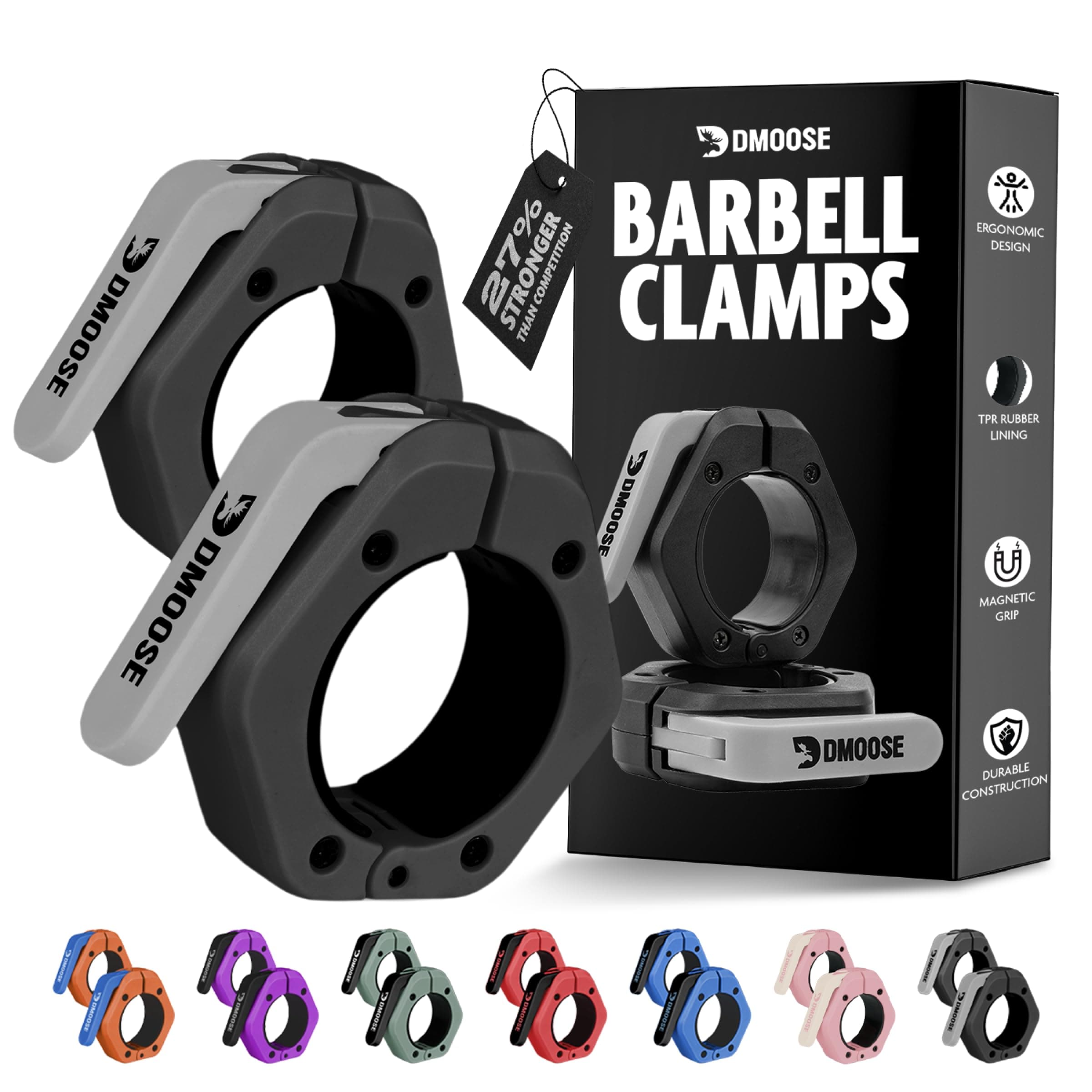 Barbell Clips - Quick Release V2 Barbell Collar - Non Slip Locking Weight Clips - Black with Grey Flap