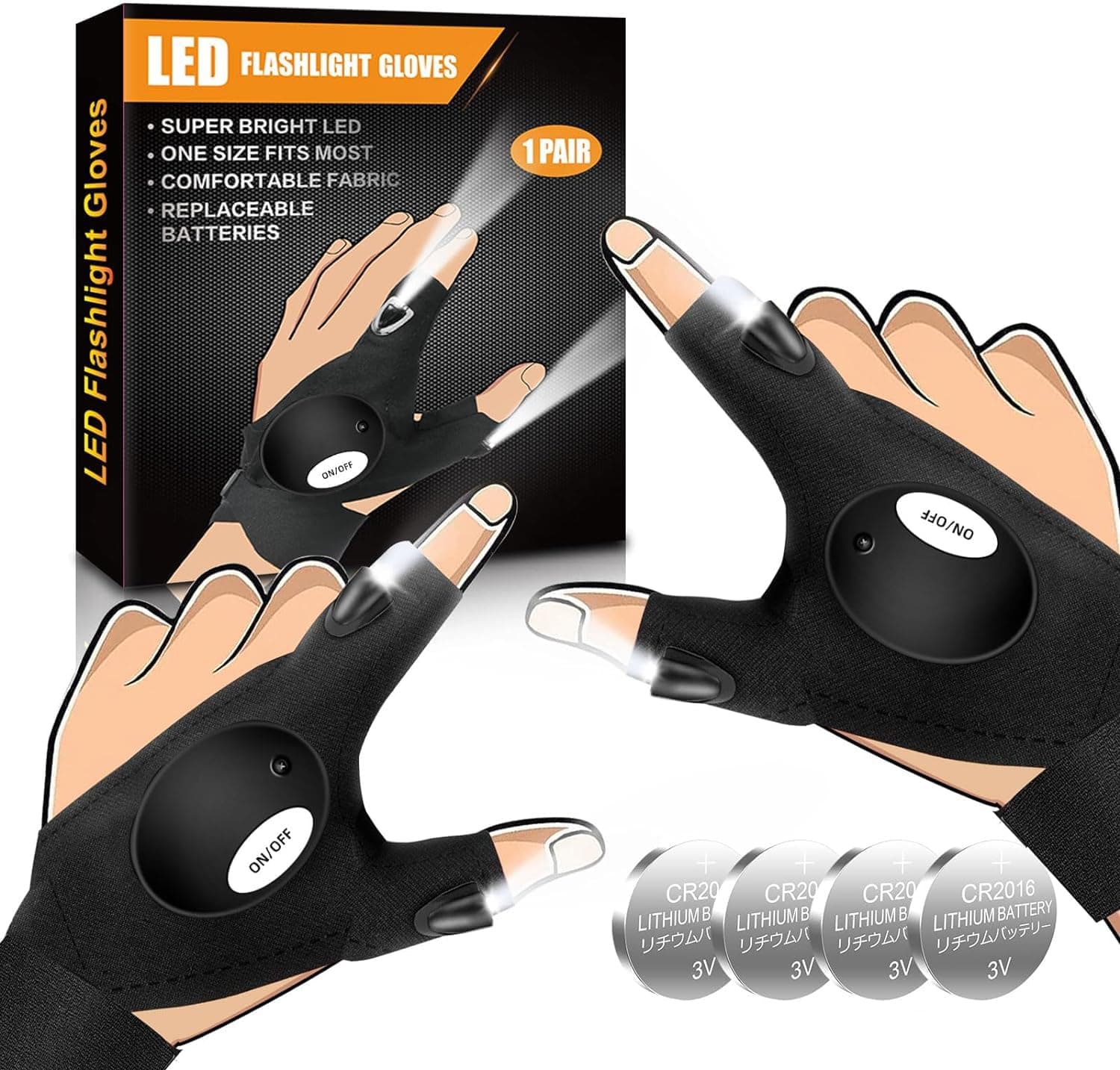 HBSTUDIOHBSTUDIO LED Flashlight Gloves Gadgets for Men Fathers Day Dad Birthday Gifts from Daughter Son as Fishing Camping Repairing Tools Stocking Stuffers Gifts(Black,2PCS)