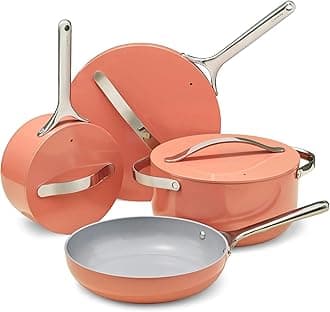 Nonstick Ceramic Cookware Set (12 Piece) Pots, Pans, Lids and Kitchen Storage - Oven Safe & Compatible with All Stovetops - Perracotta