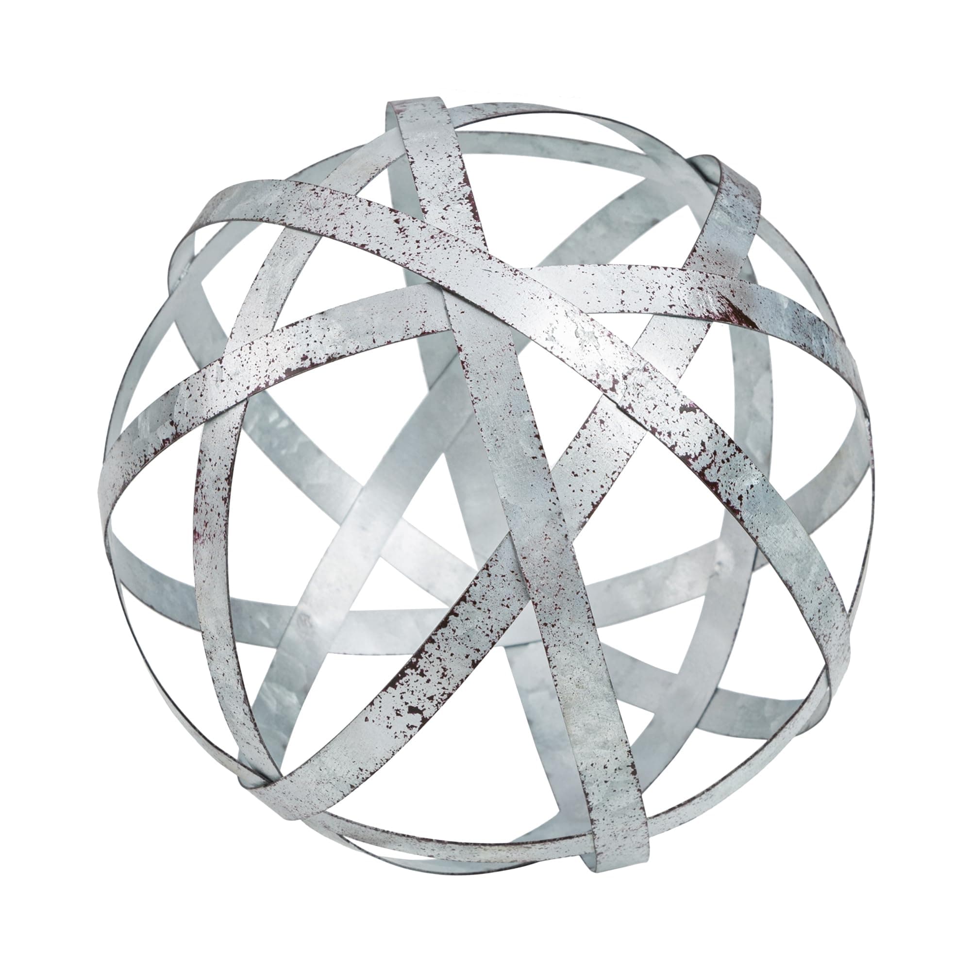 Everydecor Metal Decorative Sphere for Home Decor - Distressed Galvanized Bands, Hand Painted, Modern Decorative Balls for Living Room, Bedroom, Kitchen, Bathroom, Office Table Orbs for Centerpiece