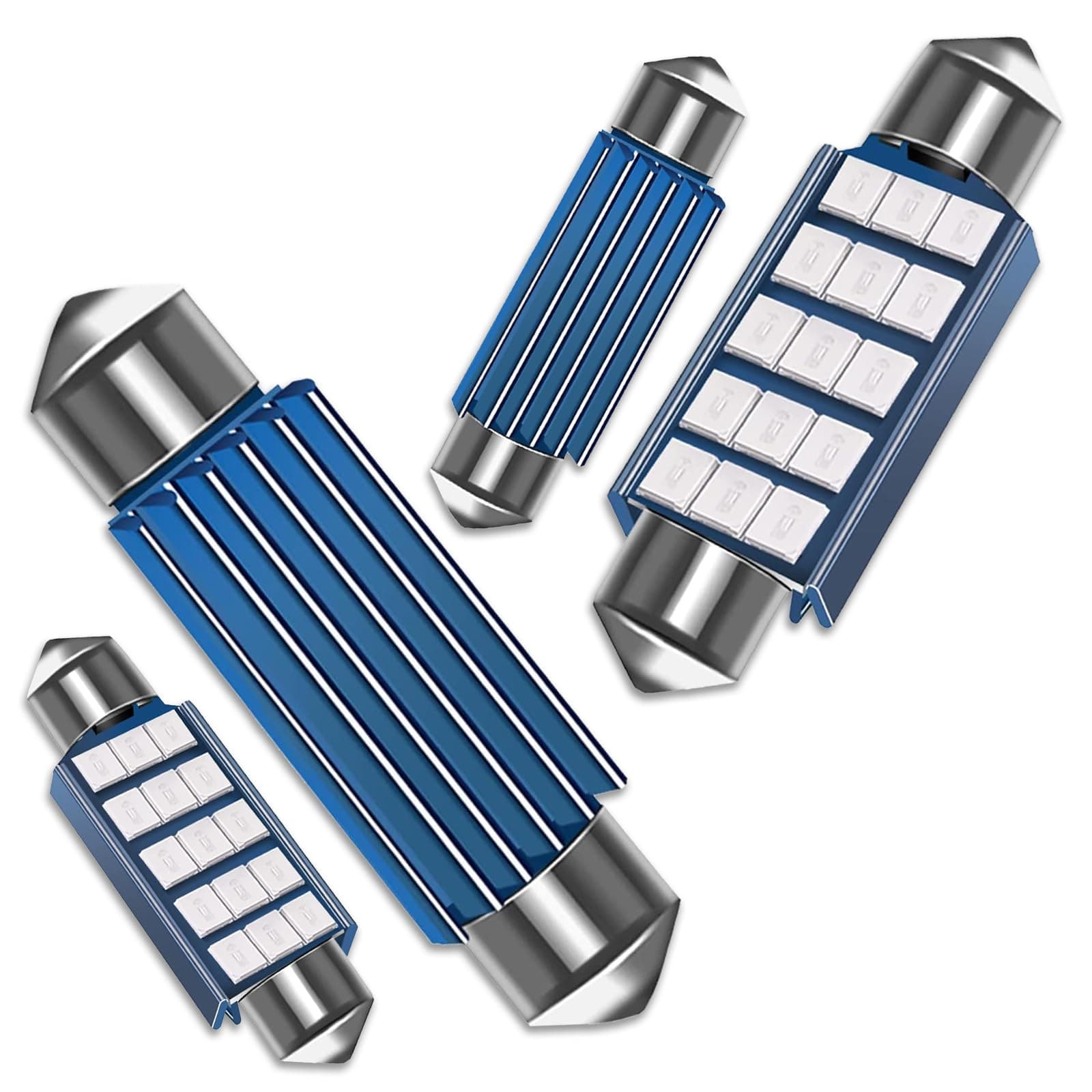 Pack-4 578 LED Extremely Bright Bulbs, 1.59" 6500K 2835 Chipsets 400LM Bulbs for LED Interior Dome Map Door Lights 211-2 212-2 569 6411 6451 41mm 42mm (Blue)