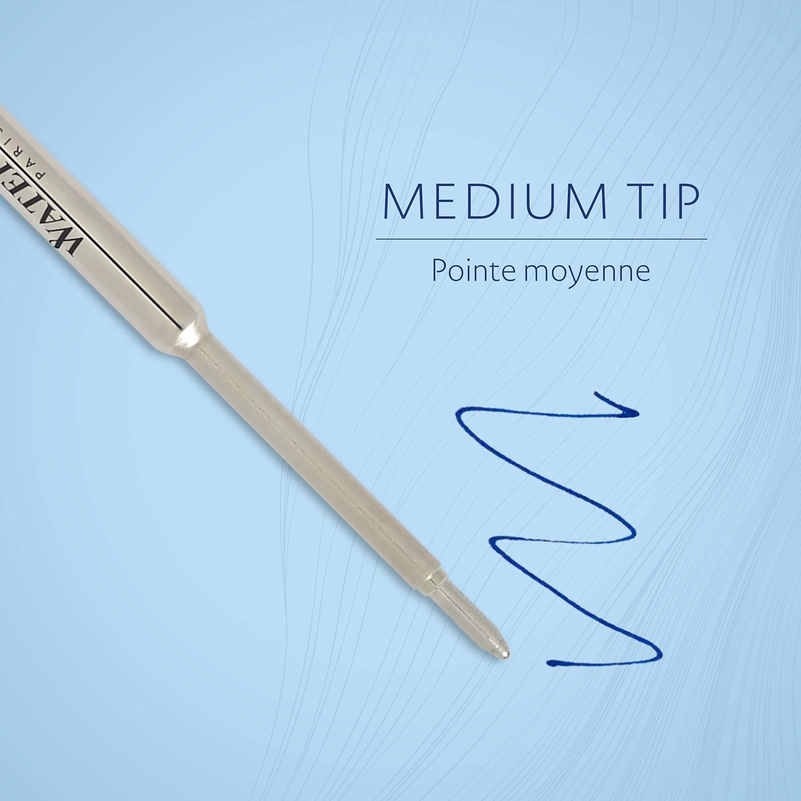 Waterman Ballpoint Pen Refill, Medium Point, Blue Ink, 3 Count