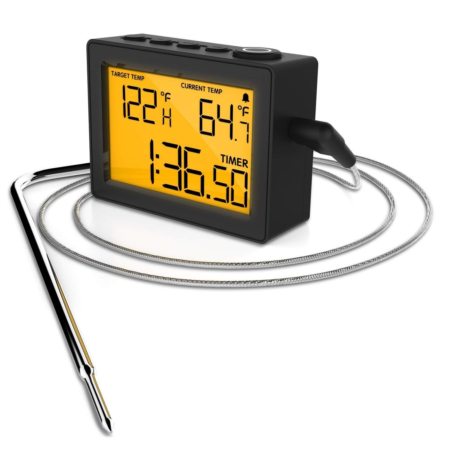 Meat Thermometer Timer 1 Second Instant Read with High Low Alert Wide View Angle