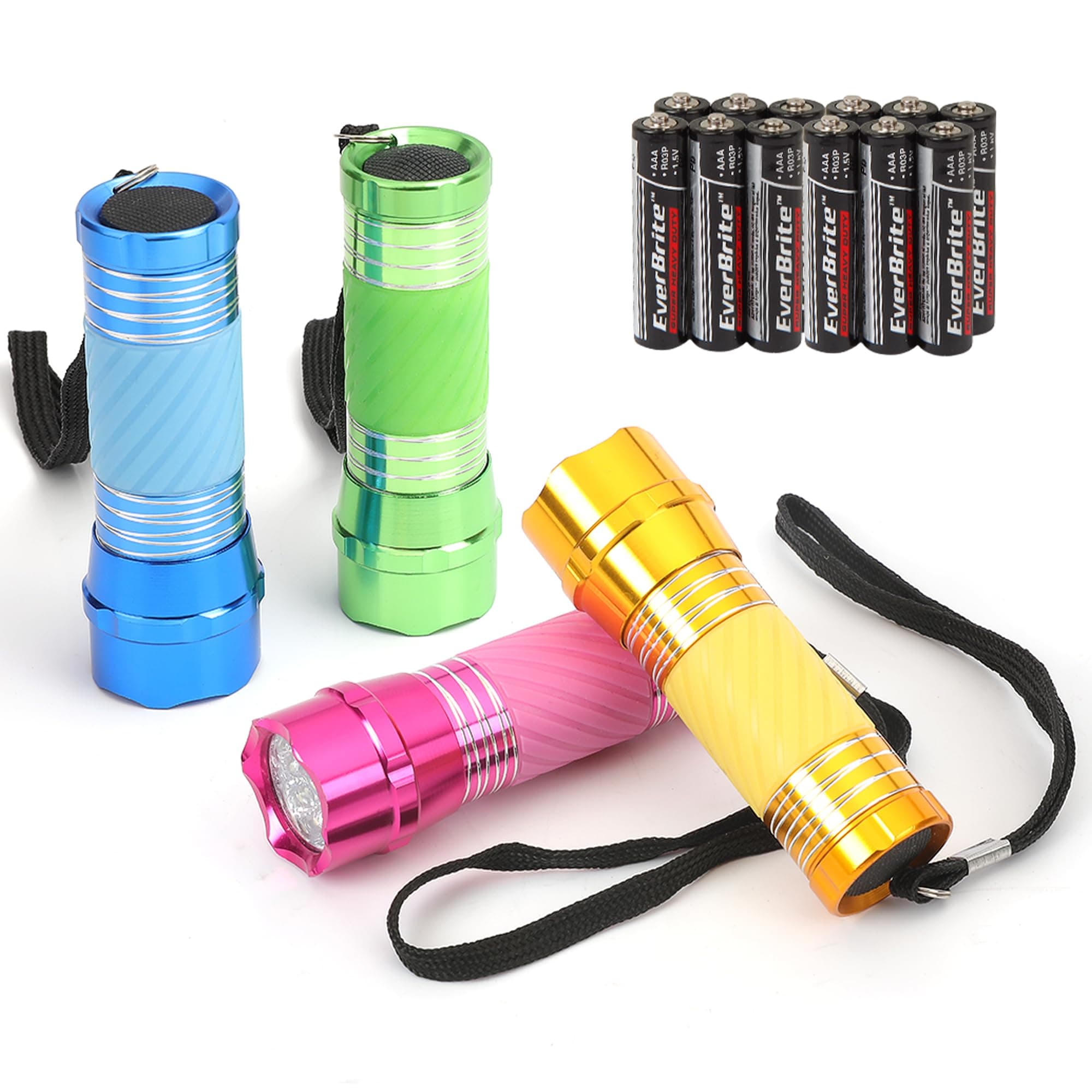 EverBrite 4-Pack Small LED Torches, Batteries Included, Thick-Walled Aluminium Pocket Flashlight Set for Party Favours, Camping, Gifts, and Emergency Use