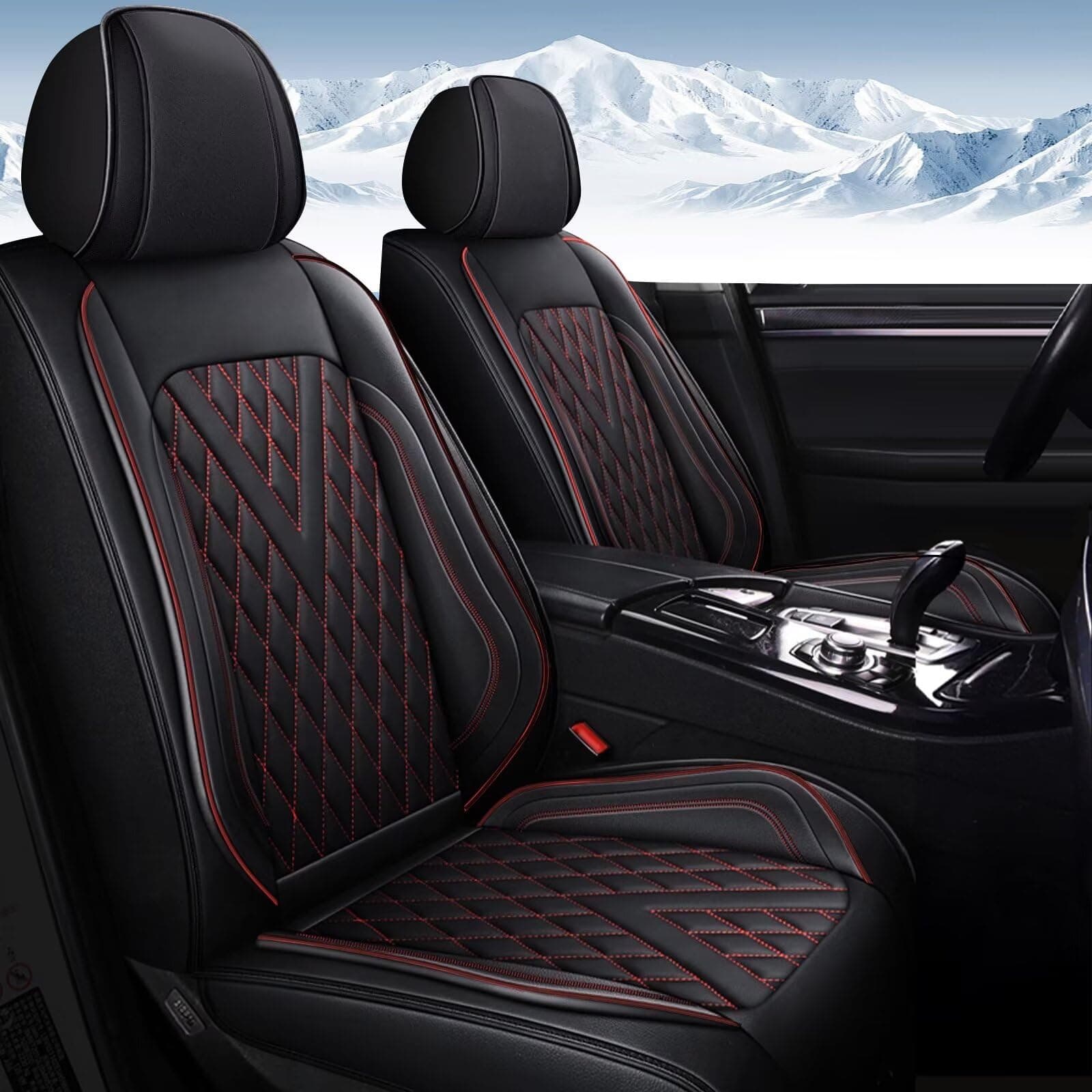 IKABEVEM Full Set Car Seat Covers Fit for Mitsubishi Eclipse Cross 2018-2025 2026 Faux Leather Seat Cushion 2 Rows 5 Seats Waterproof Anti-Slip Automotive Interior Accessories (Red Line)