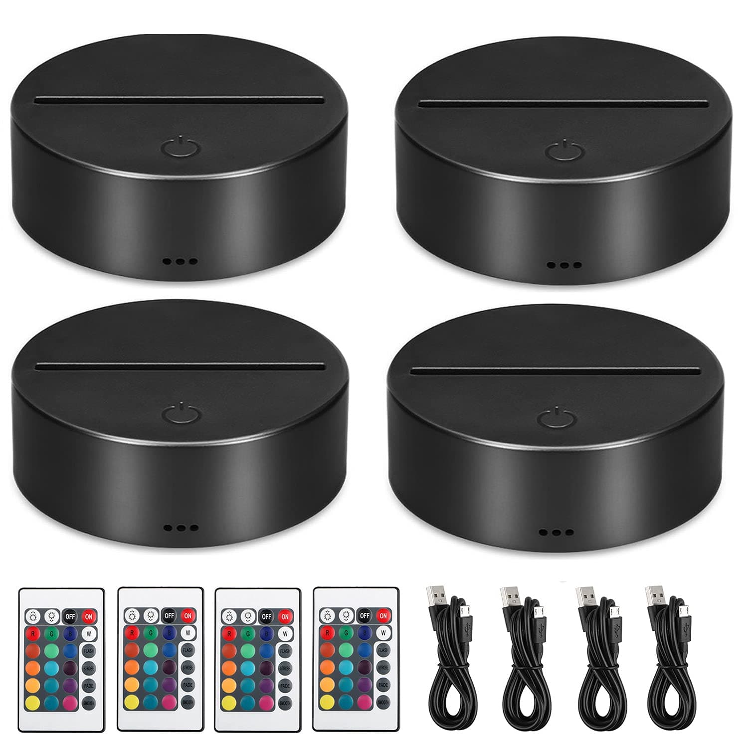 Lpluziyyds 4 Pack 3D Led Night Light Lamp Base with Remote Control and USB Cable Adjustable 16 Colors Light Show Display Stand for Acrylic and Plexiglass, Decorative Lights for Room Shop Restaurant