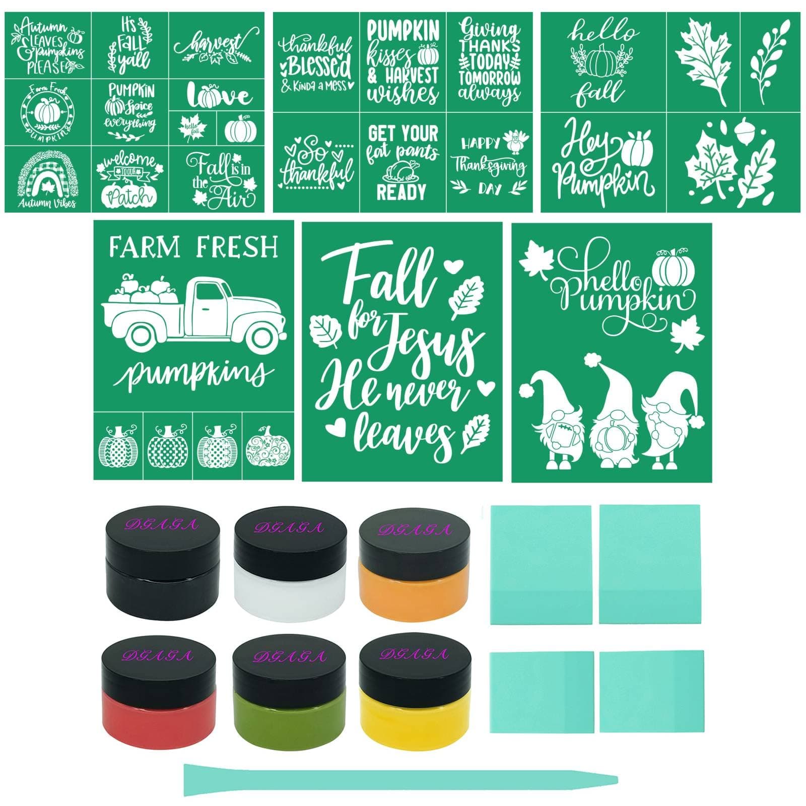 DGAGA17PCS Fall Silk Screen Stencils Reusable Self Adhesive Chalk Mesh Stencils Autumn Silkscreen Transfers for Painting on Wood,Craft,DIY Farmhouse Signs Screenprinting Starter Kit for Chalk Paste