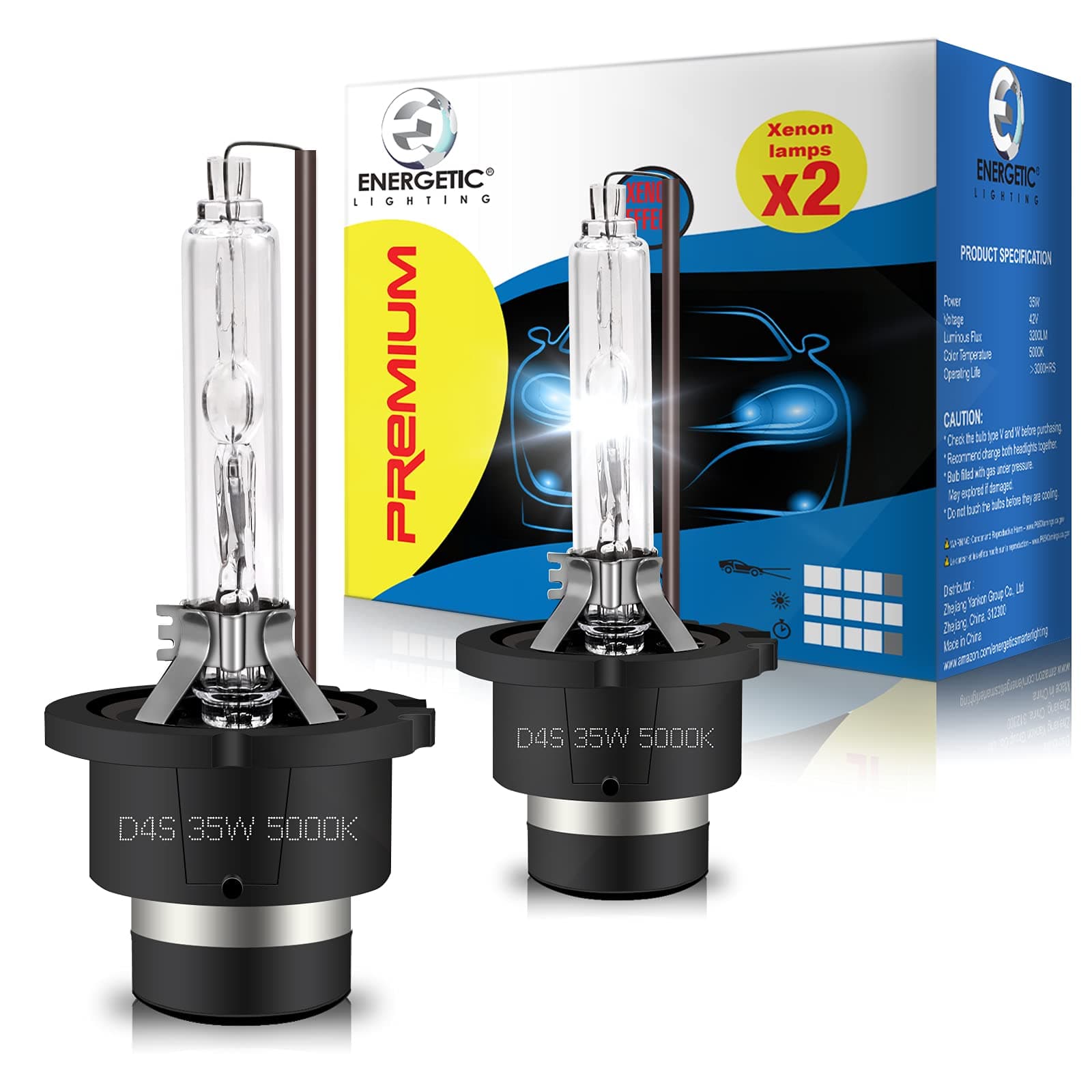 E ENERGETIC LIGHTING D4S Headlight Bulb, 35w Original Hid Xenon Headlights, High and Low Beam Car Bulbs, IP68 Waterproof, 1Yrs WTY, 2 Pack