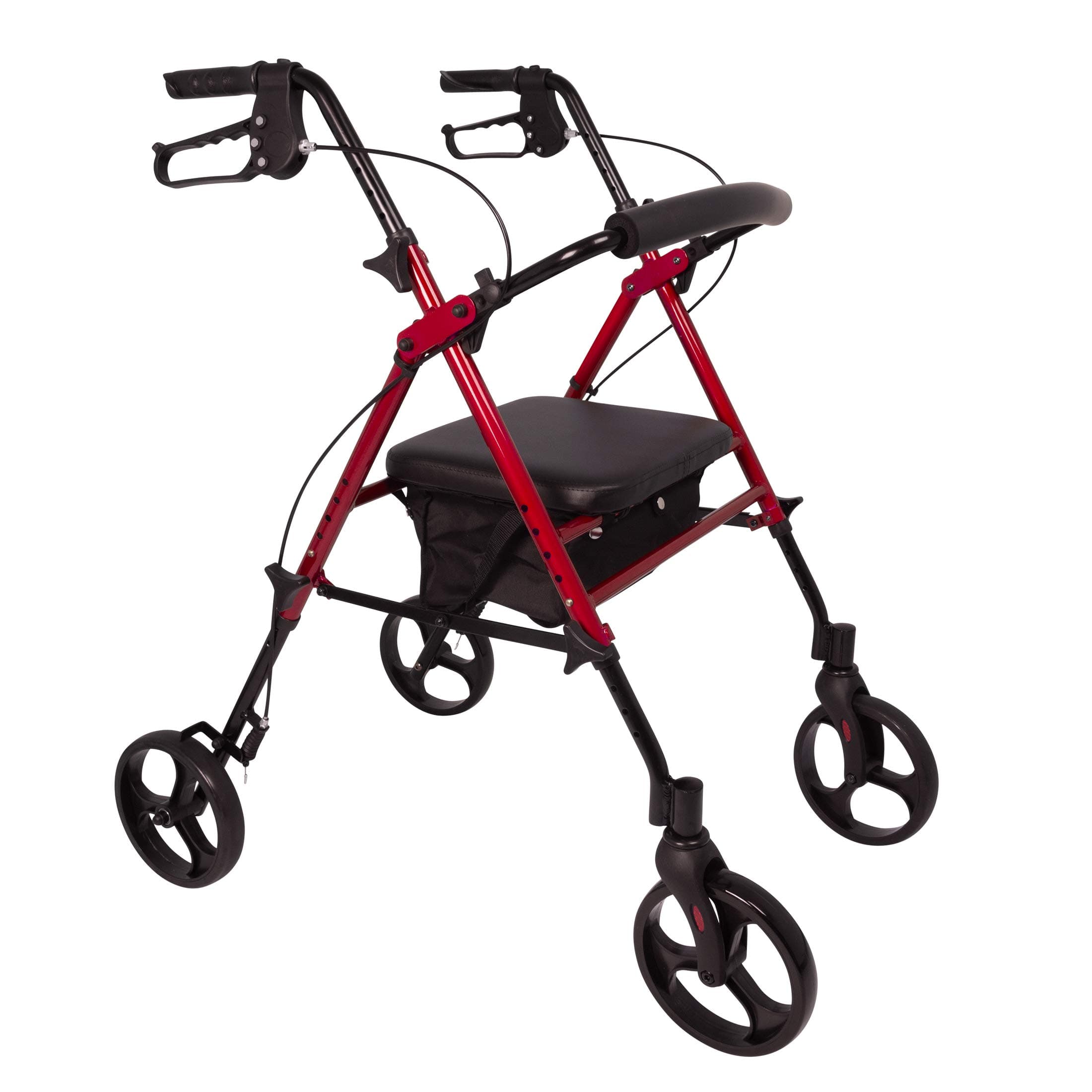 ProBasicsAluminum Height Adjustable Rollator - 8" Wheels - Comfortable Seat, Lockable Brakes, Convenient Storage - Mobility Aid for Seniors, Handicapped, Post-Surgery Recovery - Burgundy