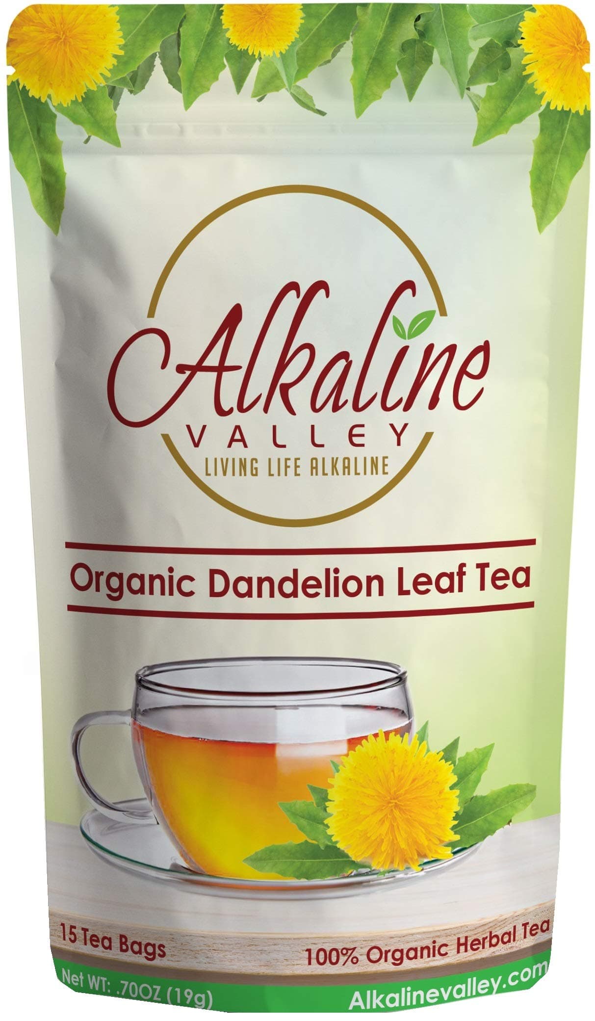 Dandelion Leaf Tea or Diente De Leon - 100% Organic and Alkaline - 15 Unbleached/Chemical-Free Dandelion Tea Bags - Caffeine-Free, No GMO