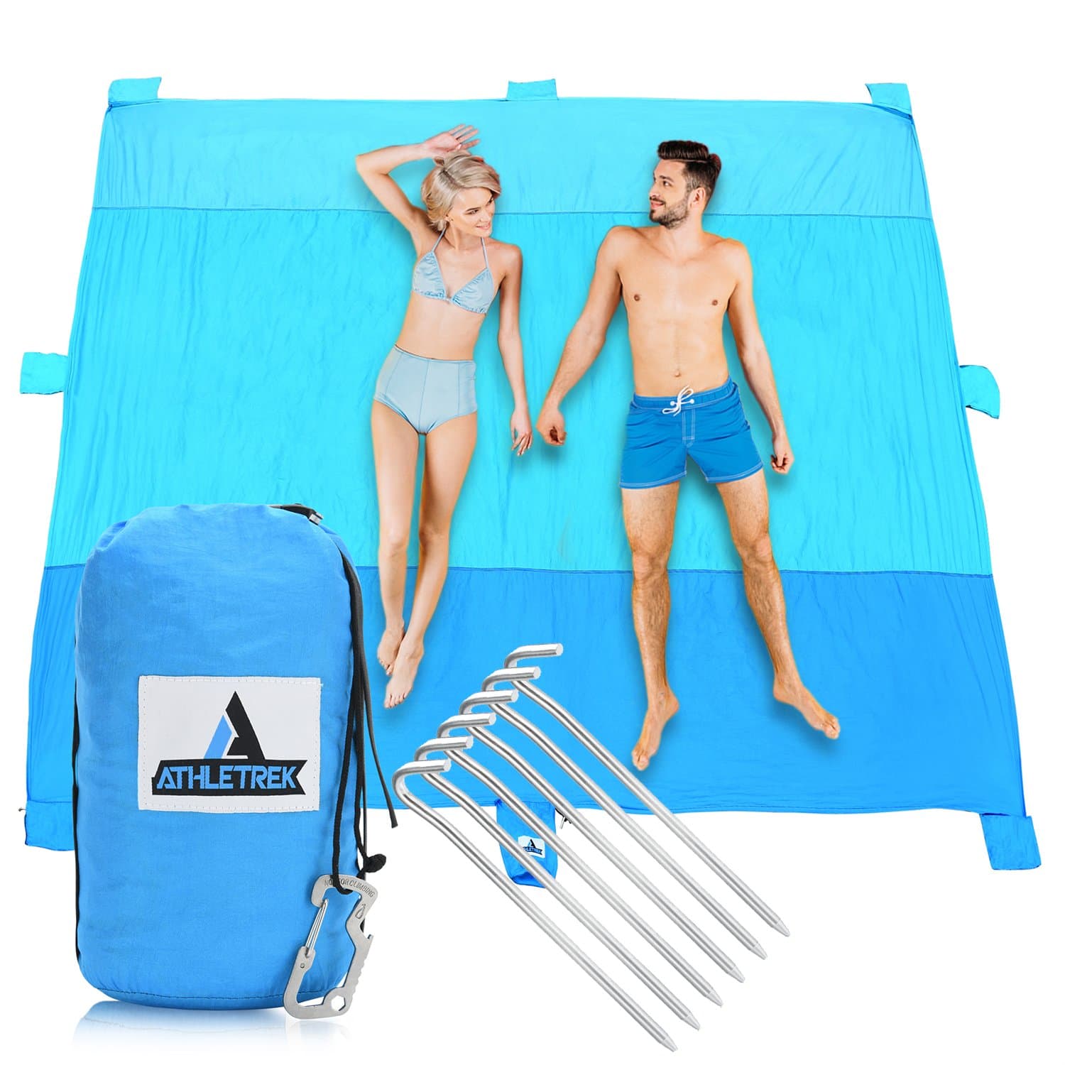 Extra Large Beach Blanket by Athletrek | Durable Sand Proof Water Resistant Beach Mat | Lightweight Quickdry 210T Ripstop Nylon | 10' x 9' Outdoor Blanket for Picnics Travel Sports Camping