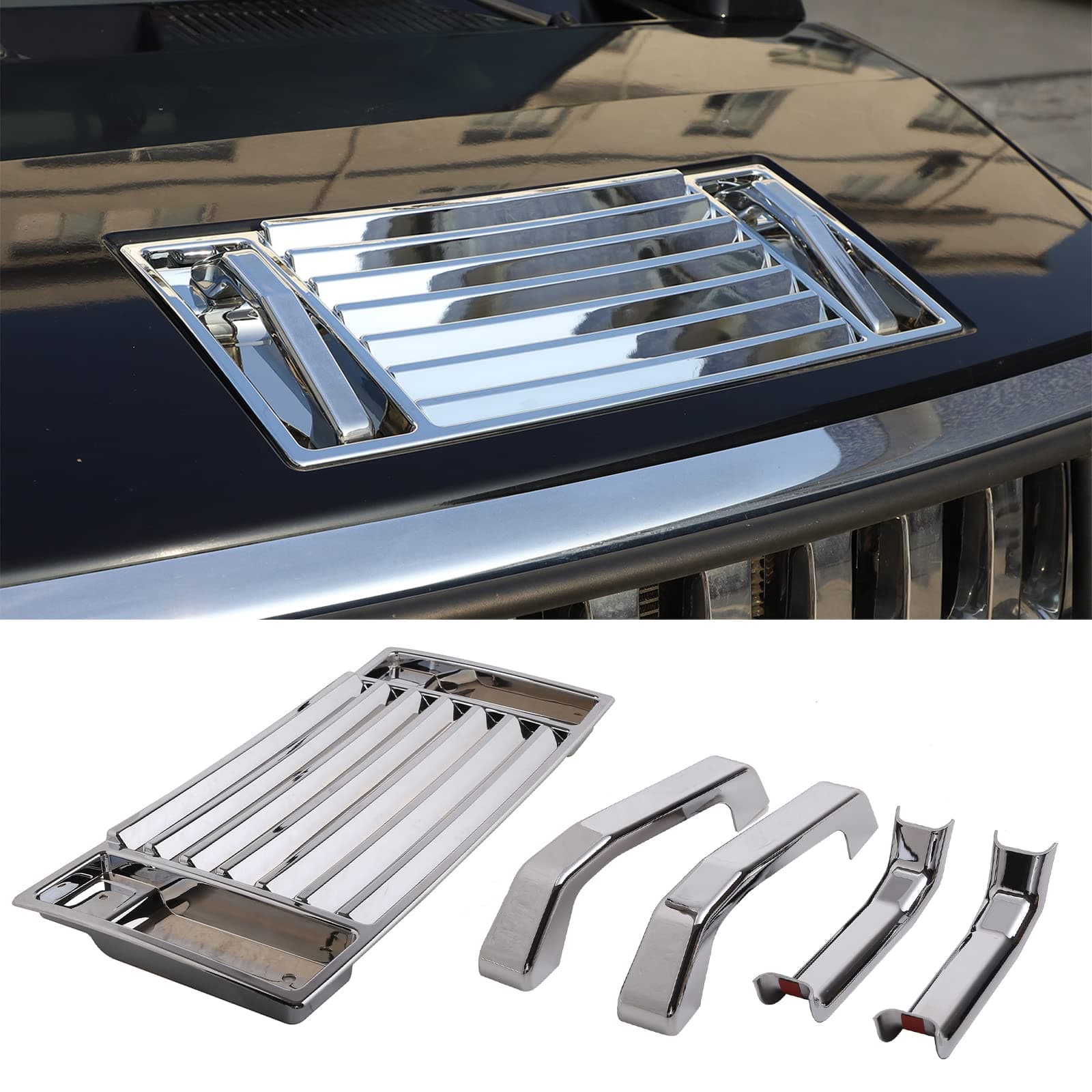 PIUGILH ABS Front Hood Deck Vent Panel Grille Hood Trim Cover Kit for Hummer H2 2003-2009 Accessories, Hood Top Handle Trim Cover Kit (Bright)
