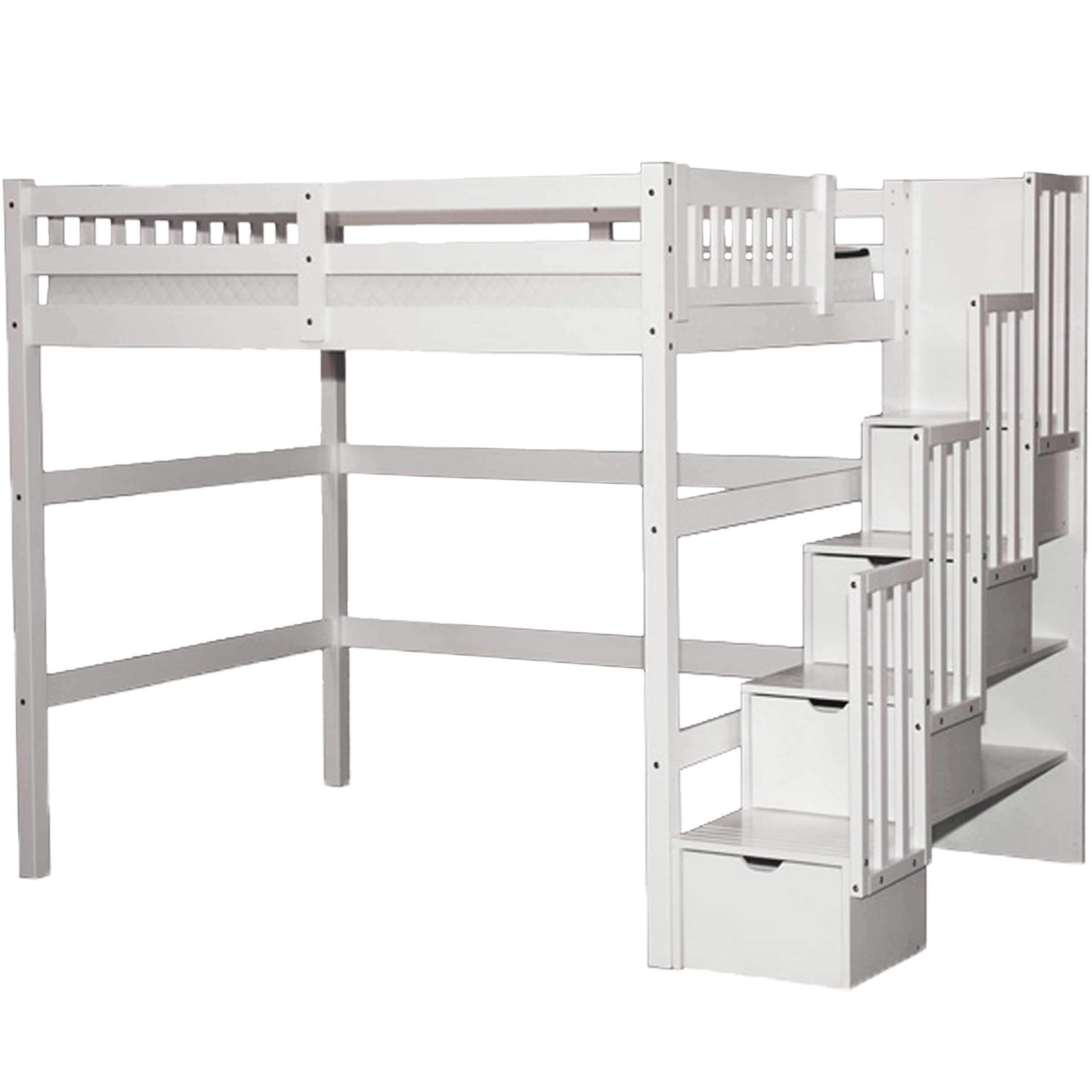 SCANICA Stairway Full Loft Bed with Storage White Solid Wood Natural Wood Durable Sturdy Long-Lasting