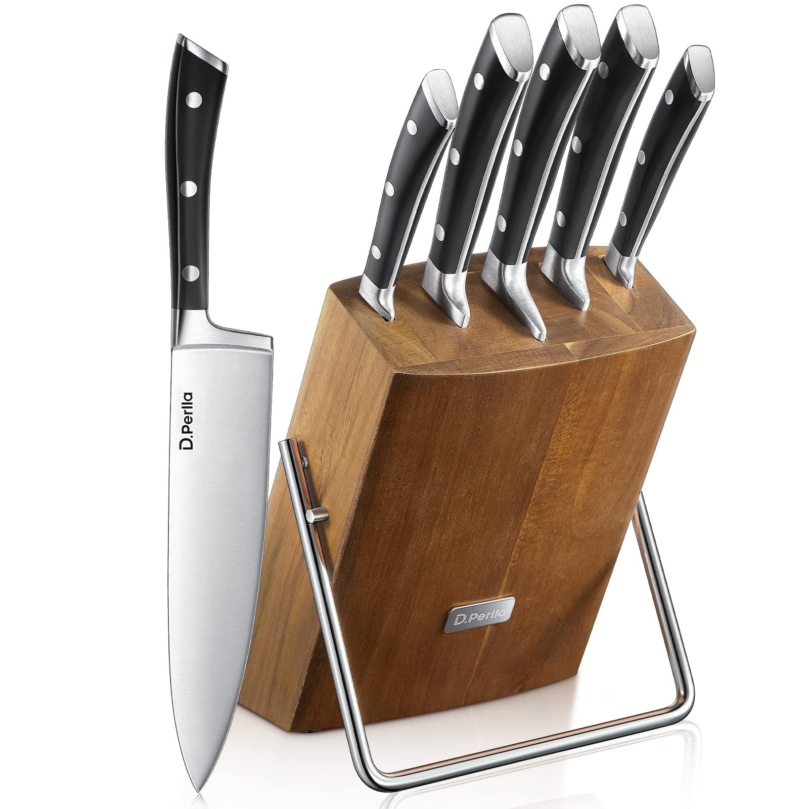 Knife Set, 6-Piece Kitchen Knife Sets, Knife Block Set with High Carbon German Stainless Steel, Sharp Knives Set with Stylish Acacia Wood Block
