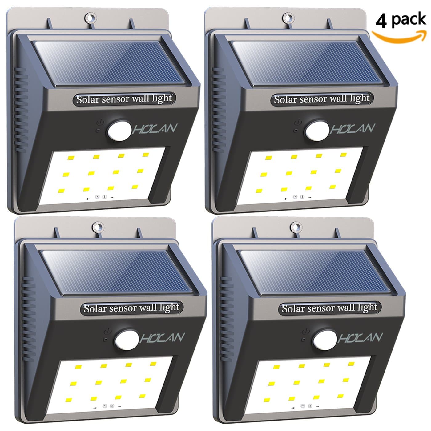 12 LED Solar Sensor Light, Holan Waterproof Motion Sensor Outdoor Wall Lights for Garden Patio Step Stair Fence Deck Yard Driveway, 4 Pack