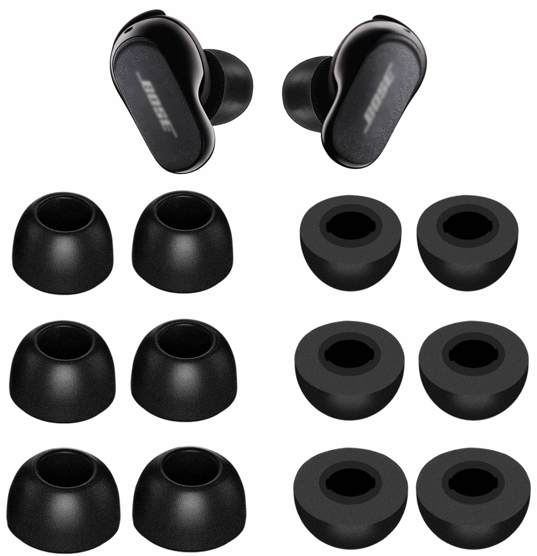 Memory Foam Tips Compatible with QuietComfort Earbuds II Ear Tips Eartips, No Silicone Pain Noise Reduce Comfortable Compatible with Bose QuietComfort Earbuds II 2022 Release - S/M/L Black