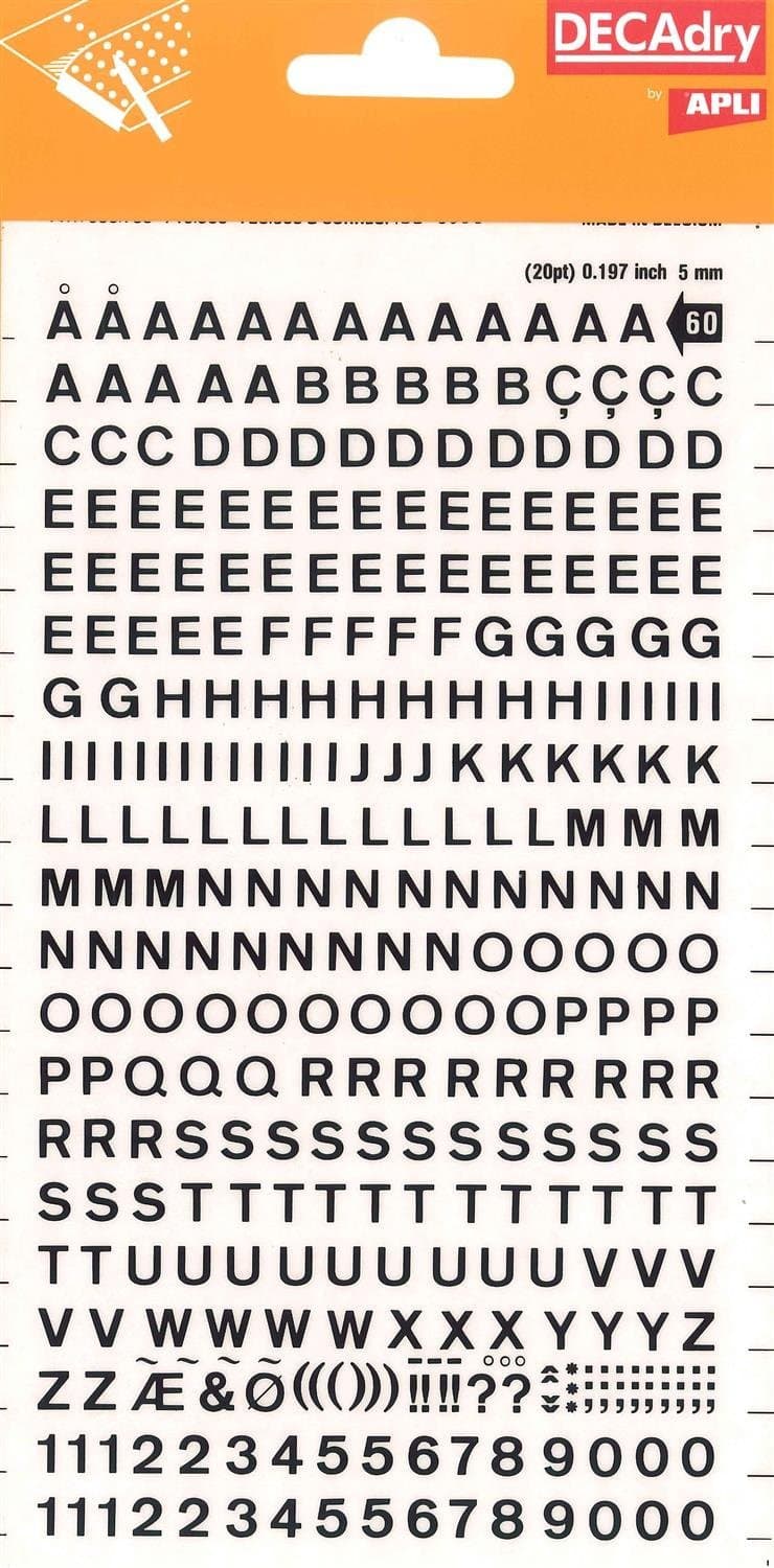 Apli Black Transferable Letters and Numbers 5mm