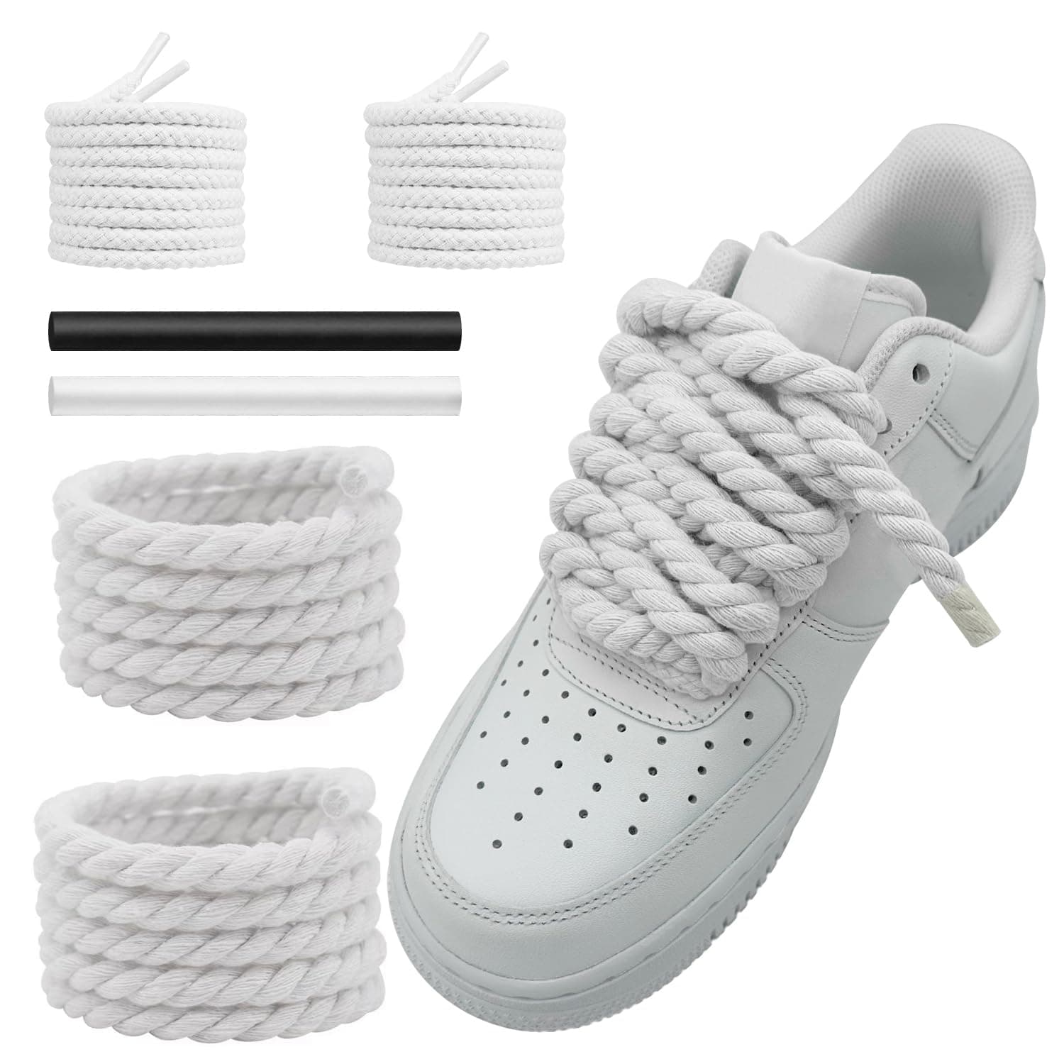 - Thick Rope Shoe Laces Strings for Air Force 1, 10mm Round Cotton Chunky Shoelaces Replacement Laces for Sneakers
