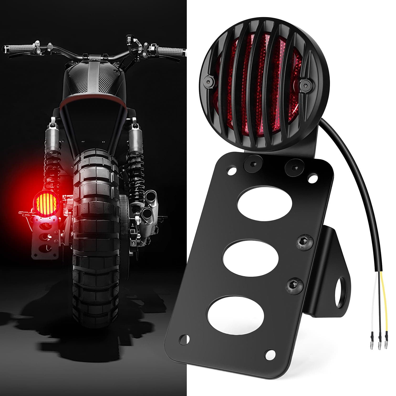 Amazicha 1" Motorcycle LED Tail Brake Light with Bracket, IP67 Waterproof Motorcycle Side Mount License Plate Rear Light Compatible for Harley Sporster Bobber Chopper Yamaha Suzuki Honda Kawasaki