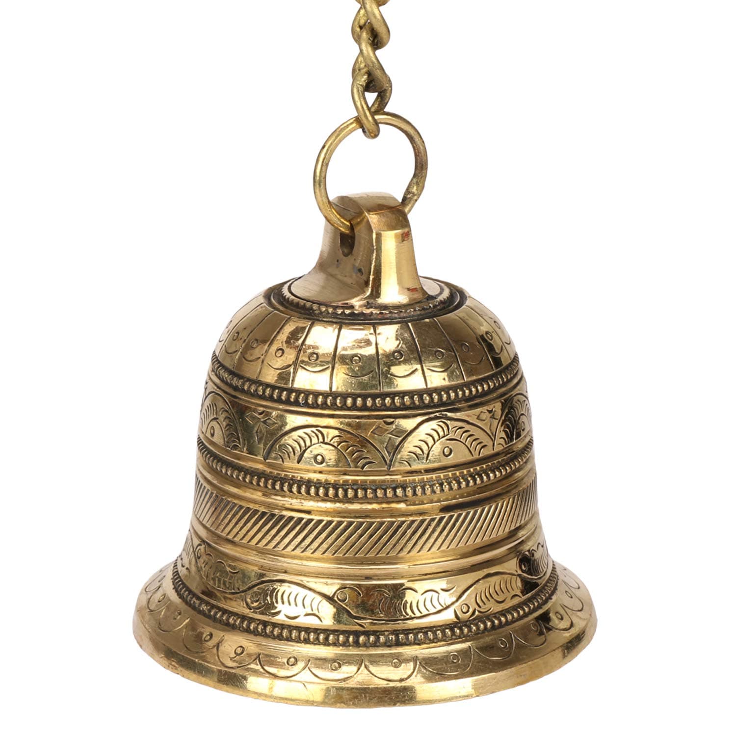 ARTVARKO Brass Hanging Bell Solid Bell with Deep Sound Antique Style Home Decor for Wall Door Mandir Temple Pooja (Standard, Gold)