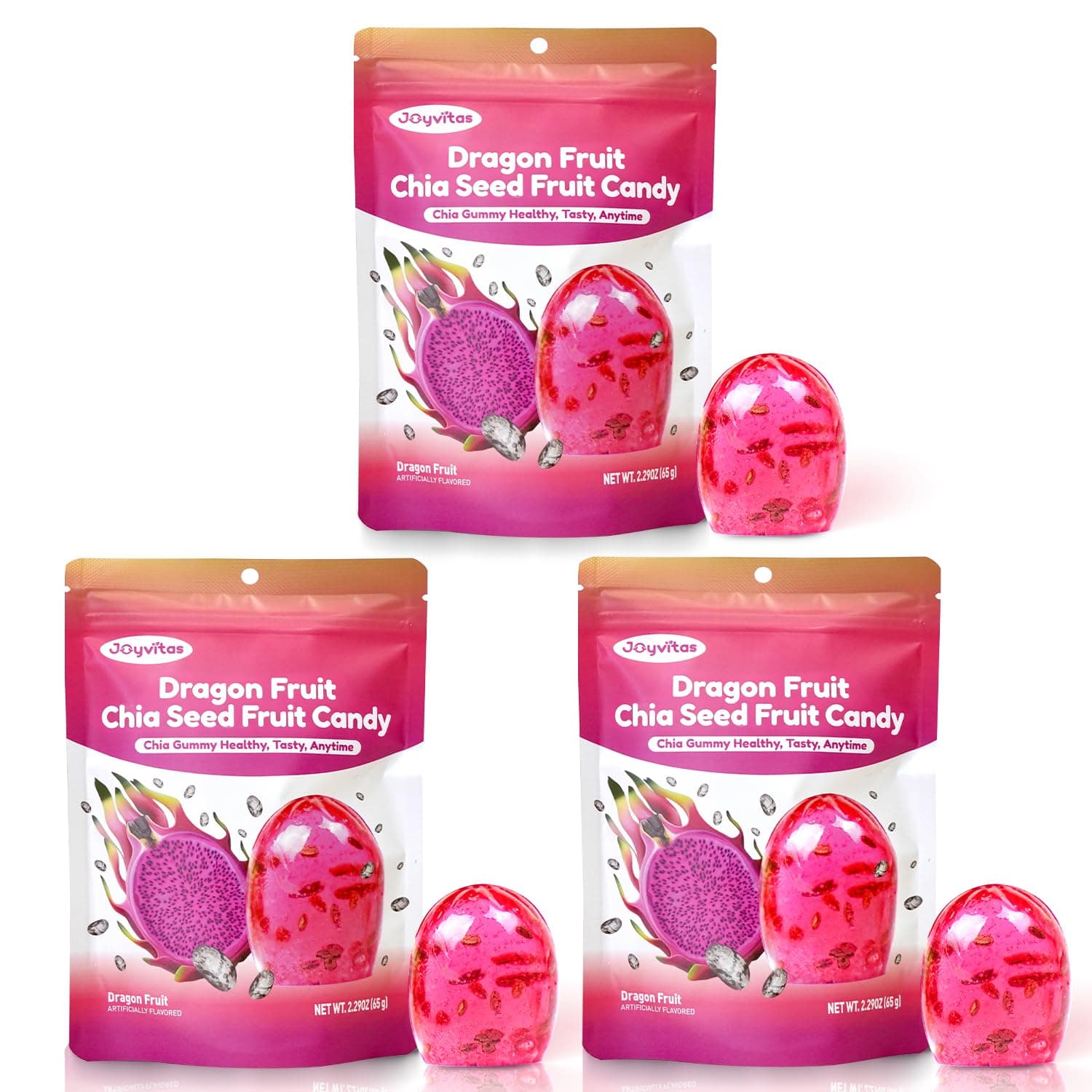 Chia Seed 4D Red Dragon Fruit Gummy Candy Variety Pack | 3-Pack (6.89oz Total) Individually Wrapped | Ideal New Year Treats & Celebration Bites