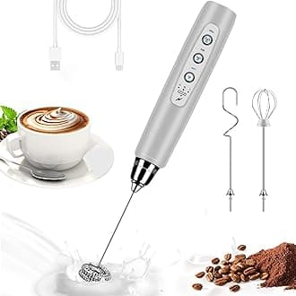 Milk Frother Handheld for Coffee, Electric Whisk 3 Speed Adjustable, Drink Mixer with Stainless 3 Whisks, Rechargeable Hand Frother Wand, for Latte Cappuccino Hot Chocolate Egg Beige (Silver)