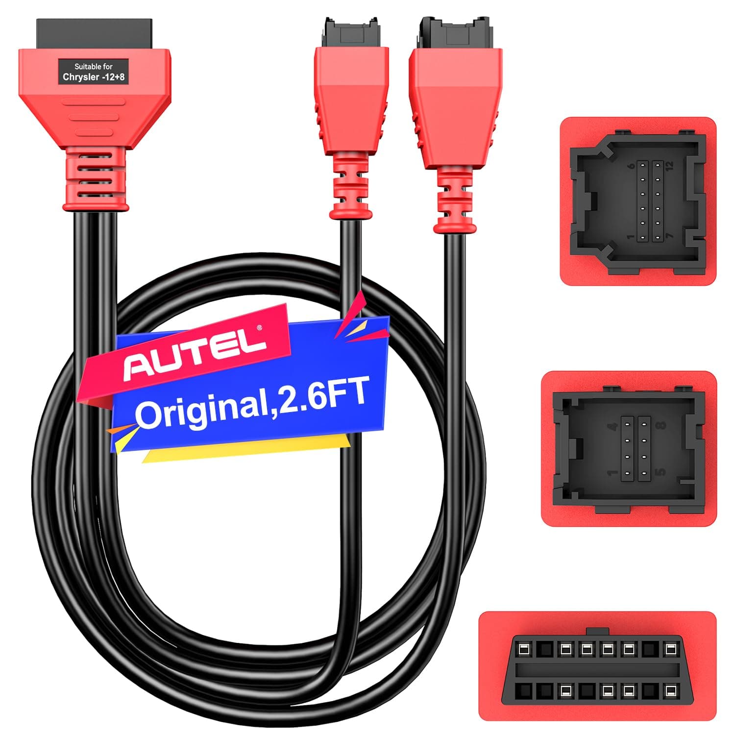 Autel Original OBD2 12+8 Adapter Cable for Chrysler, 2.6ft/ 0.8M OBDII 12 8 Security Gateway Bypass Cable Universal for FCA SGW Vehicles, Fit All Auto Scanners MK808 MX808 MS906PRO MS908S Elite Ultra
