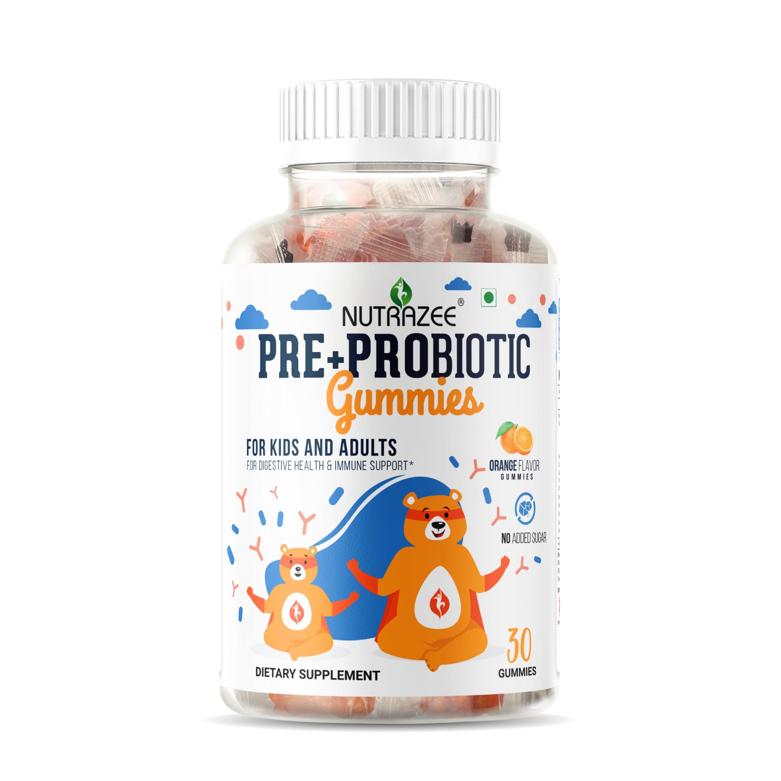 Pre Probiotic Gummies, 2 Billion CFU Clinically Validated, Zero Sugar Supplement For Kids, Men & Women | Gut Health, Digestion, Easy Bowel Movement & Immunity, 30 Gummy Bear