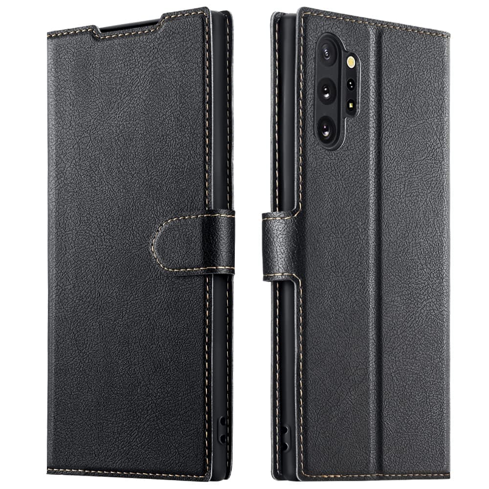 ELESNOW Case Compatible with Samsung Galaxy Note 10 Plus/Note 10+ / 5G, PU Leather Flip Wallet Phone Case Cover for Samsung Galaxy Note 10 Plus/Note 10+ / 5G (Black)