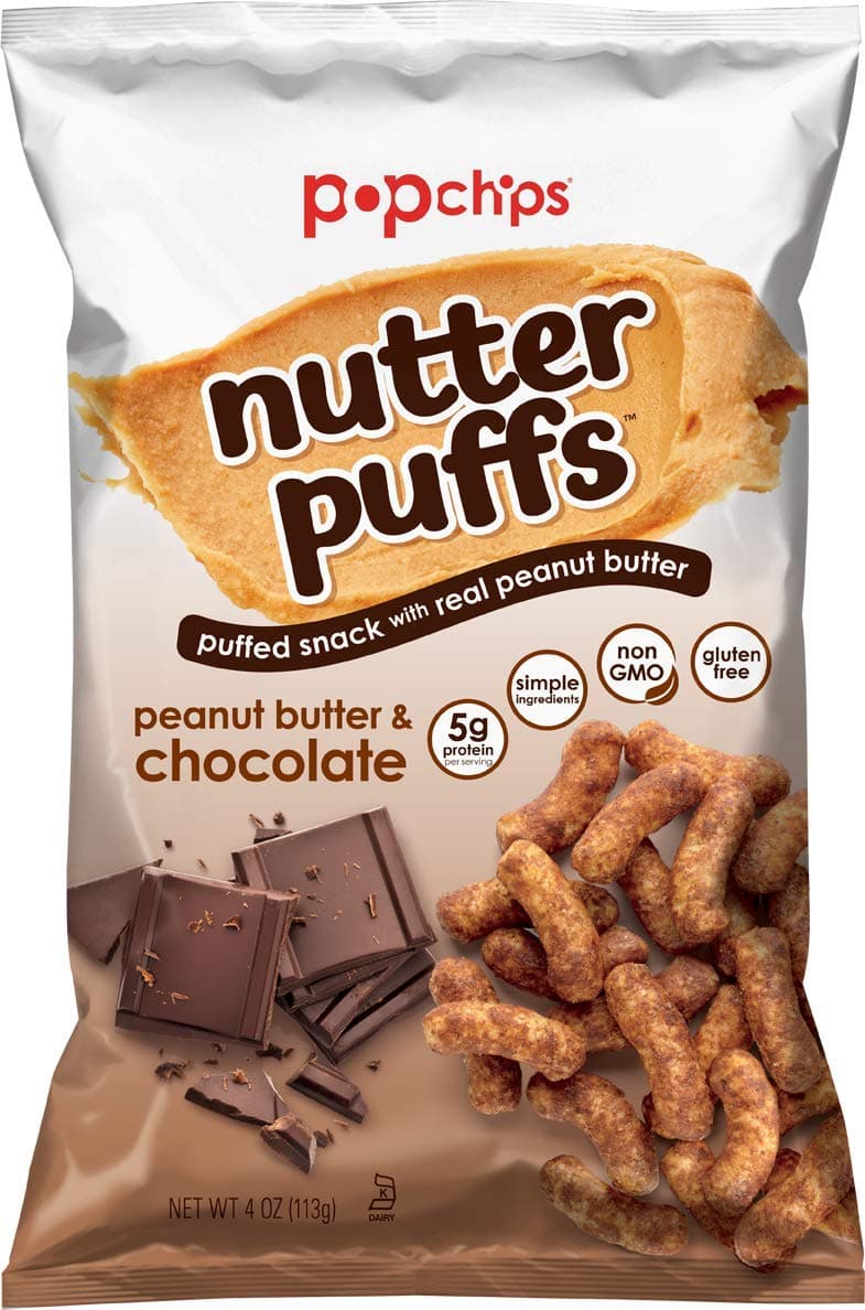 Popchips Nutter Puffs Peanut Butter & Chocolate, 4 Ounce (Pack of 5)