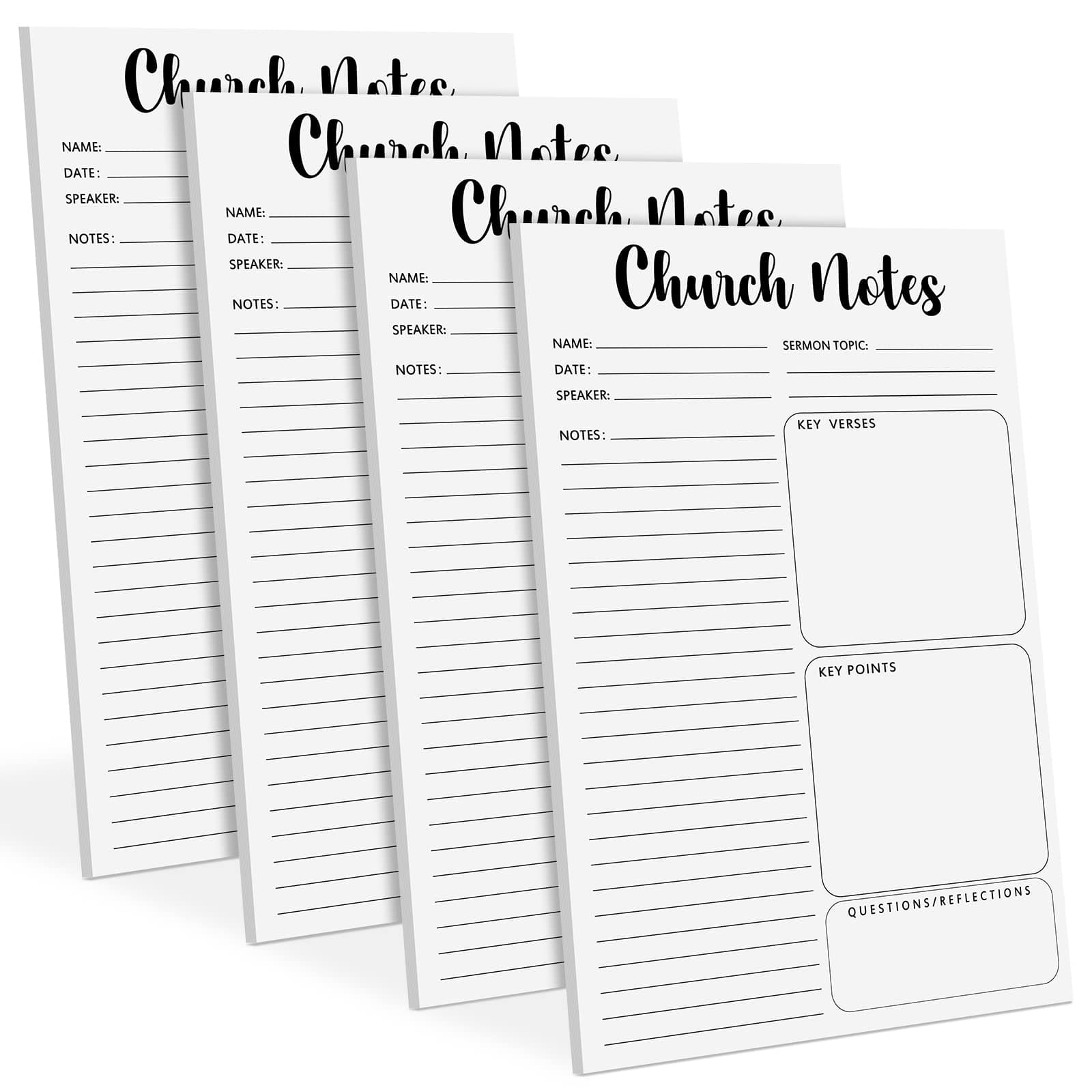Geyee 4 Pcs Church Notebook 5.5 x 8.5 Inch Tear Away Sermon Journal Christian Sticky Pads Religious Sticky Notepads Note Taking Supplies