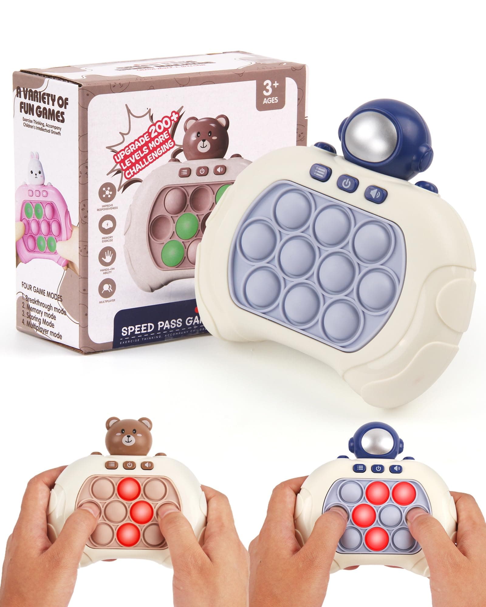 Pop Fidget Toy It Game, Pop Pro It, Puzzle Game Machine Pop Fidget Light-Up Toys, Popits for Kids, Pattern-Popping Game, 4 Modes, 30 Levels, Anti-Anxiety Autism Squeeze Sensory Toy for Children Adults