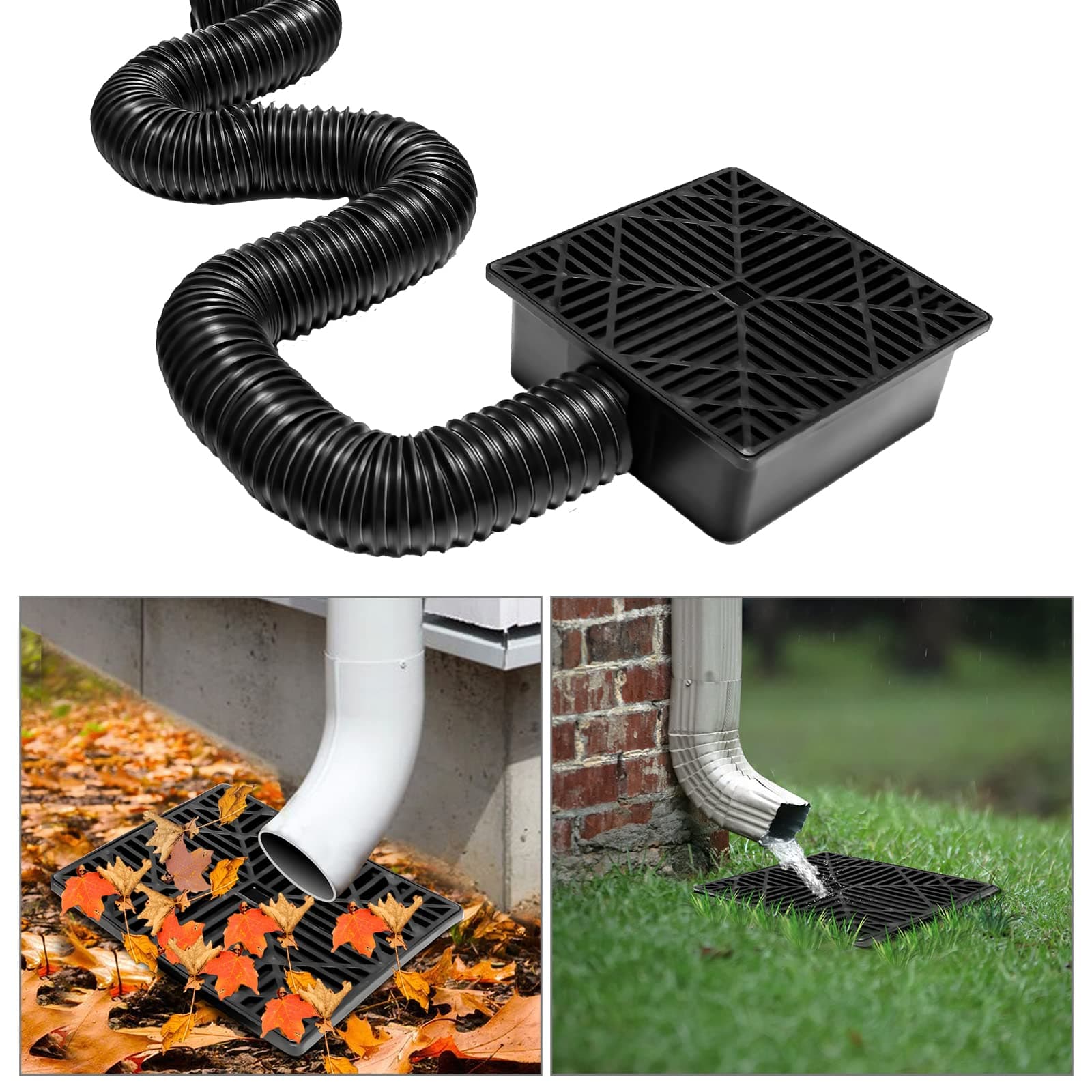 Gutter Downspout Extensions, Upgraded Rain Gutter Downspout Extension, Low Profile Catch Basin Downspout Extension Kit, Flexible Down Spout Drain Extender For Yard Drainage, Protect House Foundation