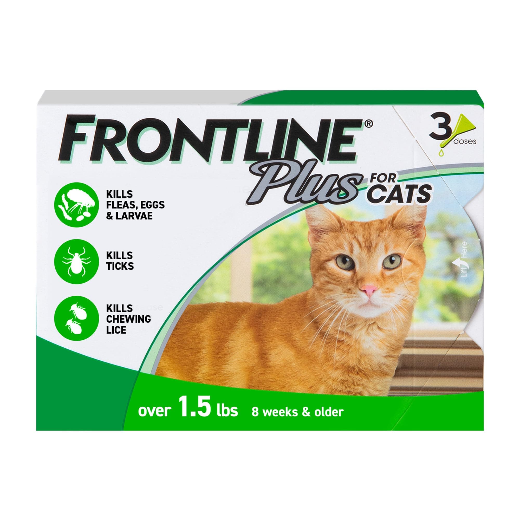 FRONTLINE Plus Flea and Tick Treatment for Cats Over 1.5 lbs. 3 Treatments