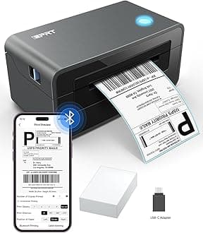 Bluetooth Thermal Shipping Label Printer for Phone, 4x6, Supports Windows/Mac/iOS/Android, Ideal for Small Business and Shipping Packages