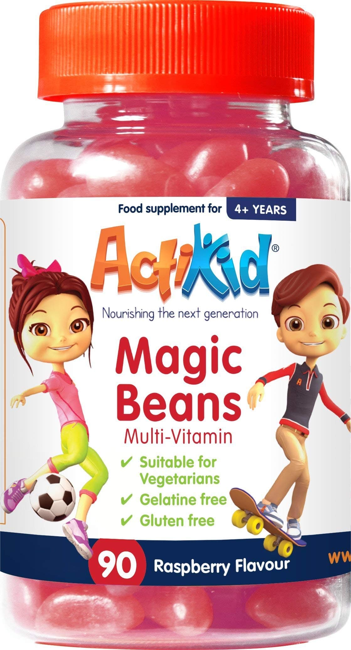 ActiKid Magic Beans Multi-Vitamin 90x Raspberry Flavour, Gelatin Free, Immune System Booster, Kids Vitamins, Kids Multivitamin, Childrens Vitamins