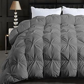ELNIDO QUEEN Feather Down Comforter Queen Size Duvet Insert, Luxurious Fluffy Hotel Grey Pinch Pleat Bedding Comforter - Ultra Soft All Season 100% Cotton Shell, Queen 90x90 Inch