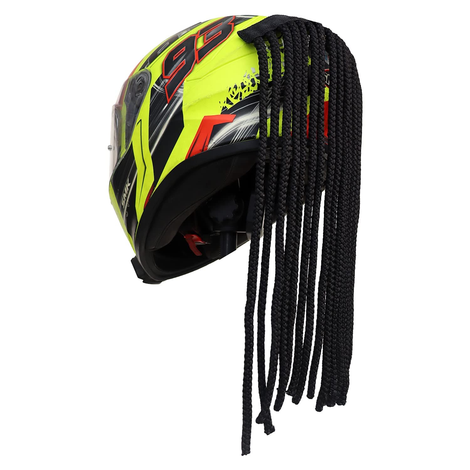 Grandbiker Polyester Universal Design Predator Dreadlocks/Add-On Hair Attachment for Rider Helmet, Black and Neon 9 Mm Predator with 18 Hair Length (Helmet Not Included), Cycling