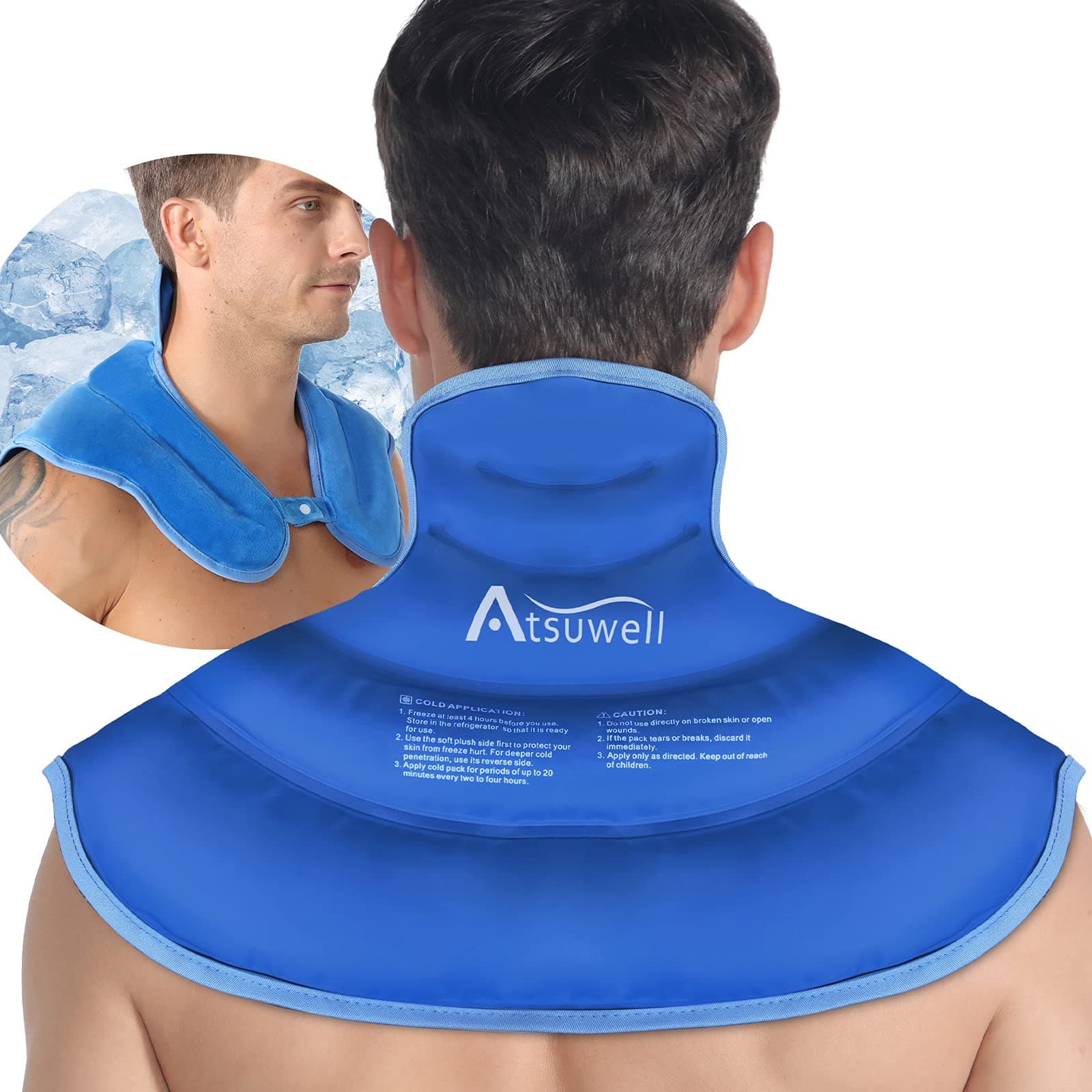 Atsuwell Ice Pack for Neck and Shoulder Cold Compression, Shoulder Ice Packs Reusable Gel Pack, Large Upper Back Cold Pack Wrap for Neck, Back, Hip, Blue