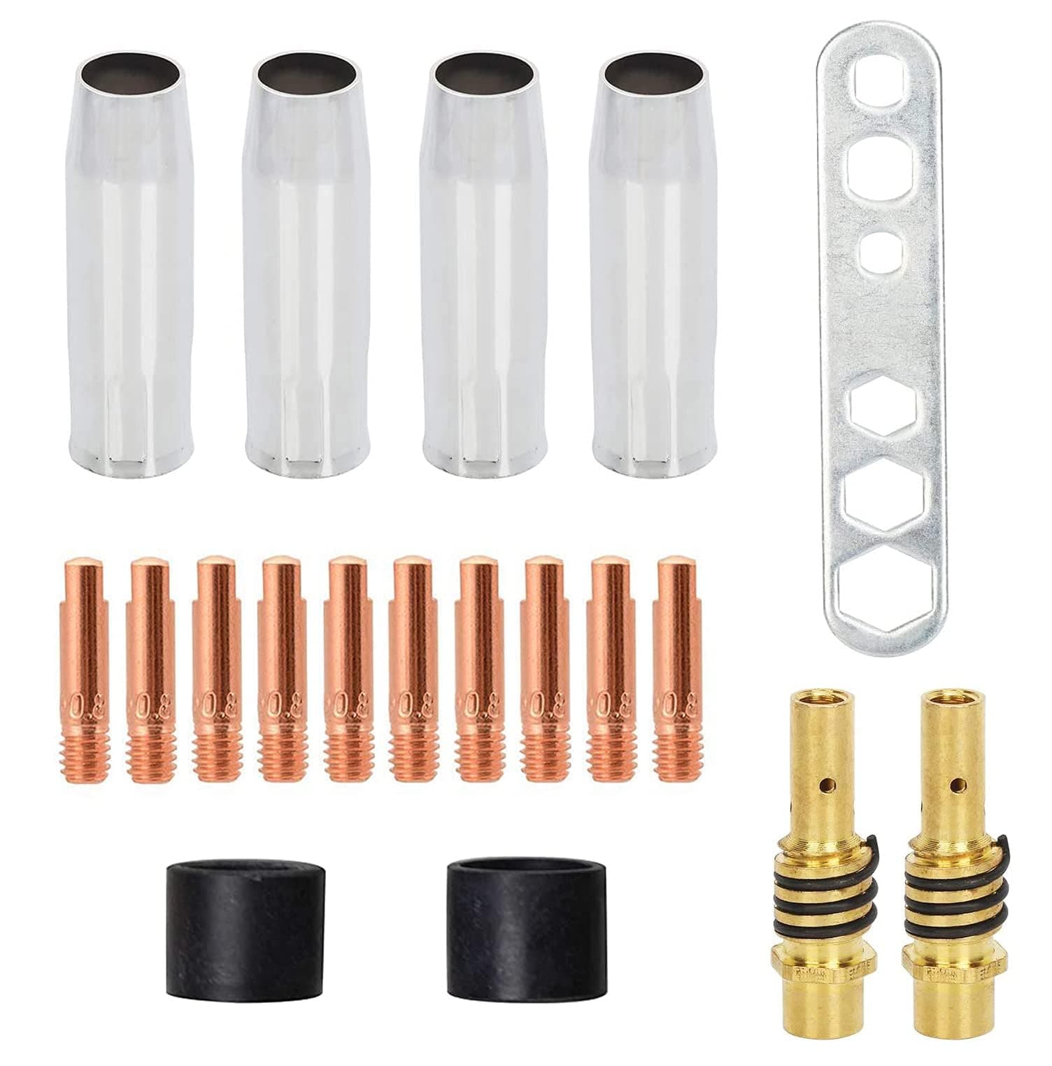 Welding Contact Tips Kit for MB15 Welding Torch, Includes 0.8mm M6 Tips, Holder, Diffuser, Shield Cup, and Nozzle Kit, Complete Accessories Set for 15AK MIG Welding Torch
