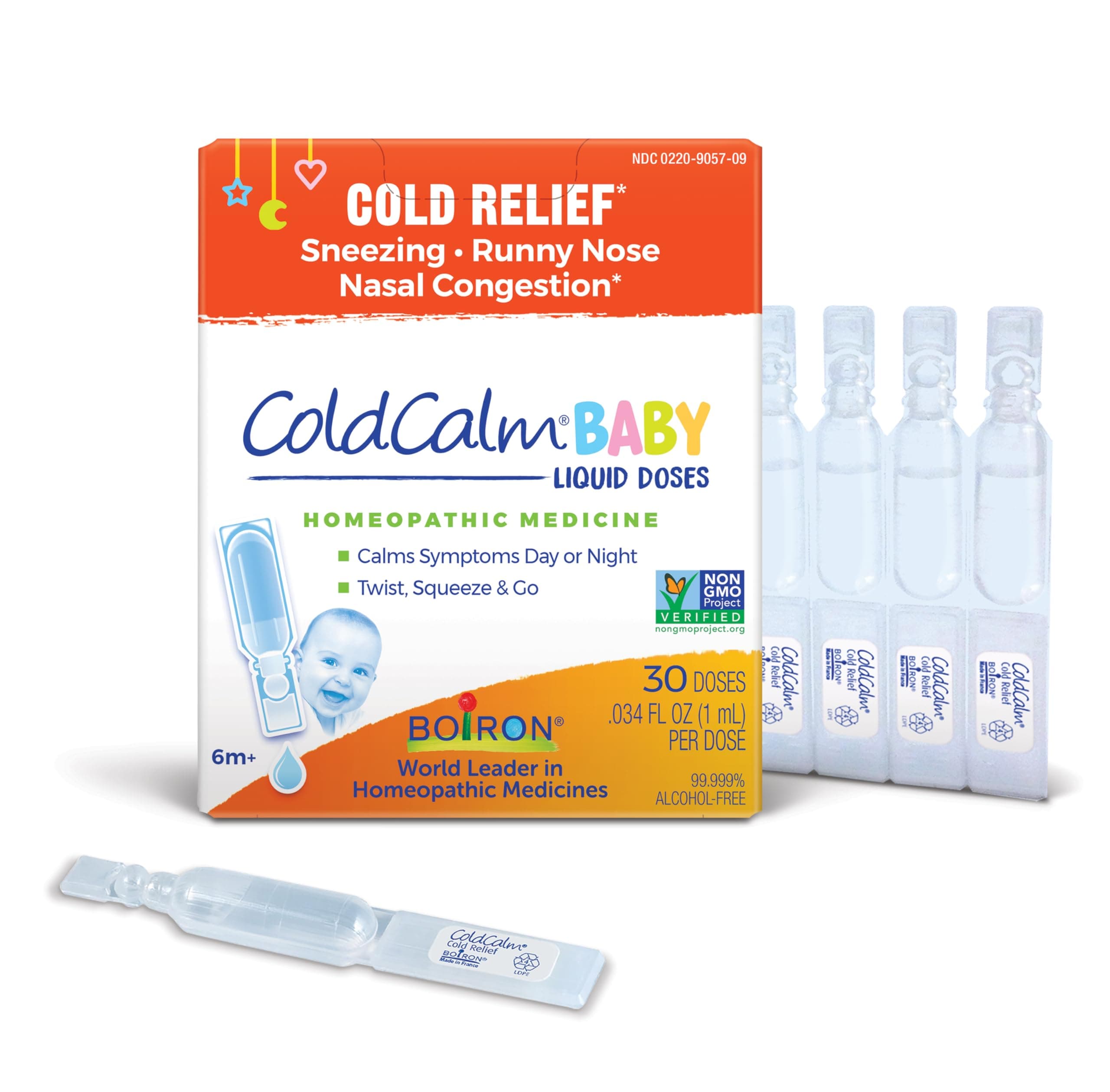Boiron ColdCalm Baby Single-Use Drops for Relief from Cold Symptoms of Sneezing, Runny Nose, and Nasal Congestion - Sterile and Non-Drowsy Liquid Doses - 30 Count