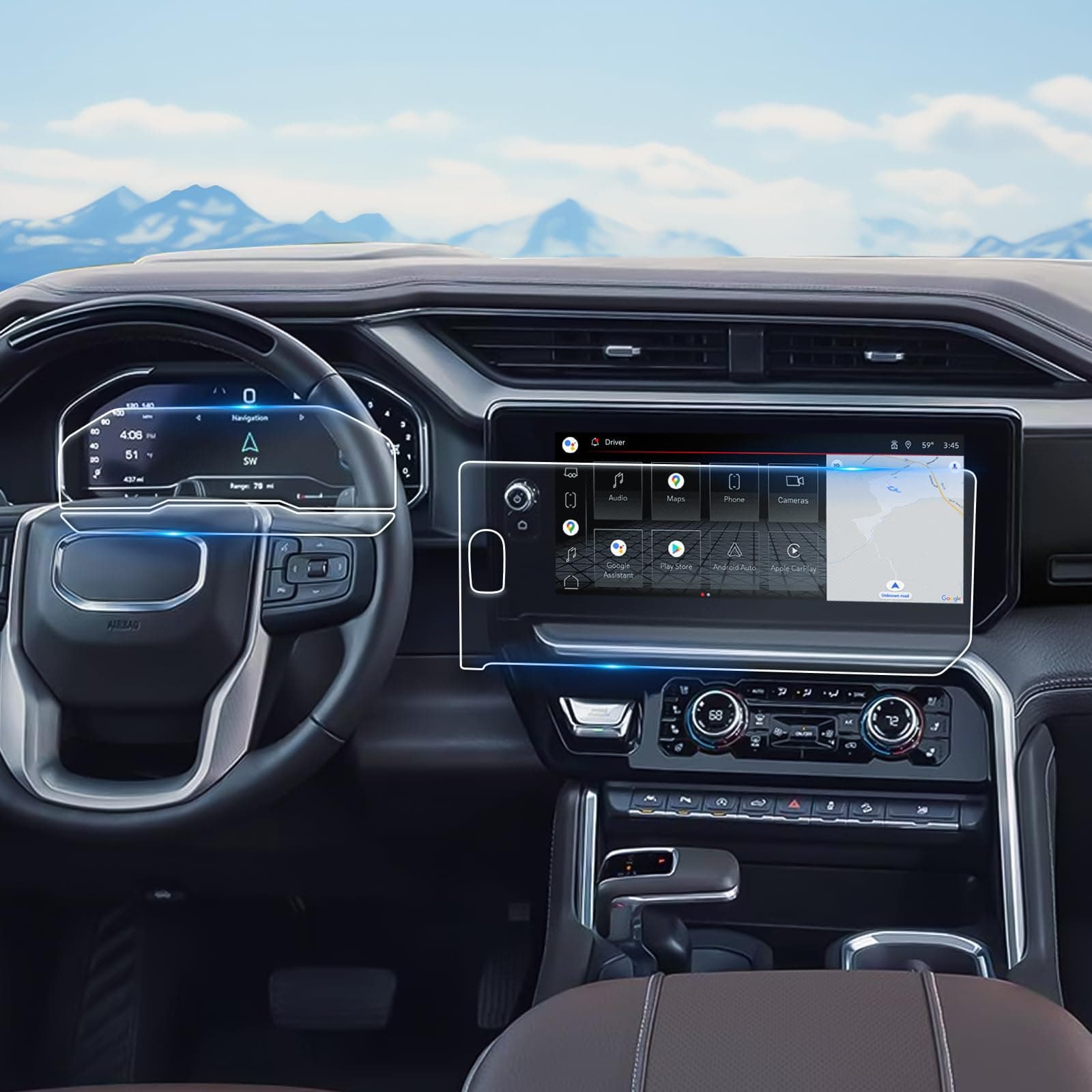 13.4" Car Screen Protector + 12.3" Dashboard Screen Protector for 2022-2024 Sierra 1500 and 2024 GMC Sierra 2500HD/3500HD Pickup Truck Accessories 9H Hardness Tempered Glass