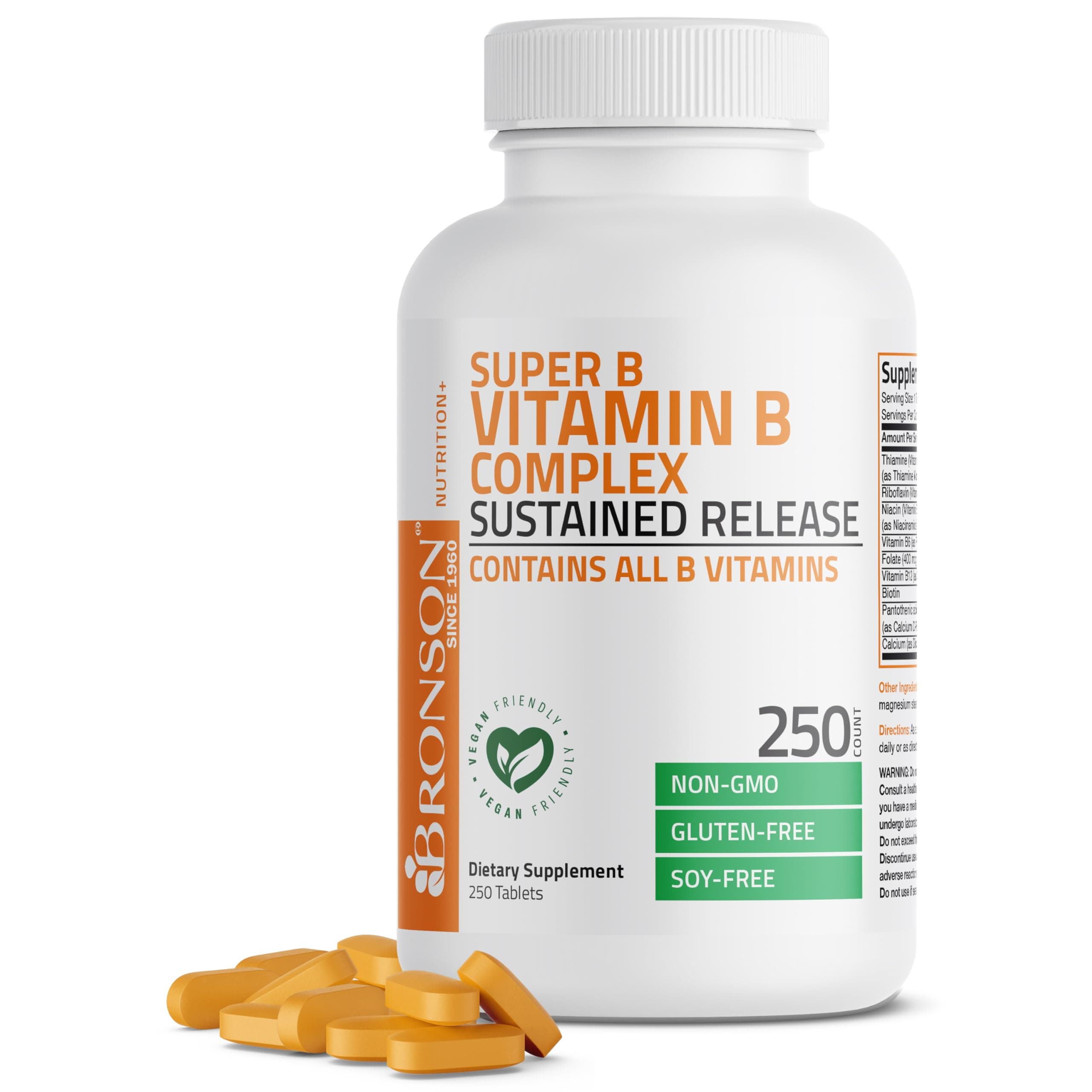 Vitamin B Complex Sustained Slow Release (Vitamin B1, B2, B3, B6, B9 - Folic Acid, B12) Super B Contains All B Vitamins, Non-GMO, 250 Tablets