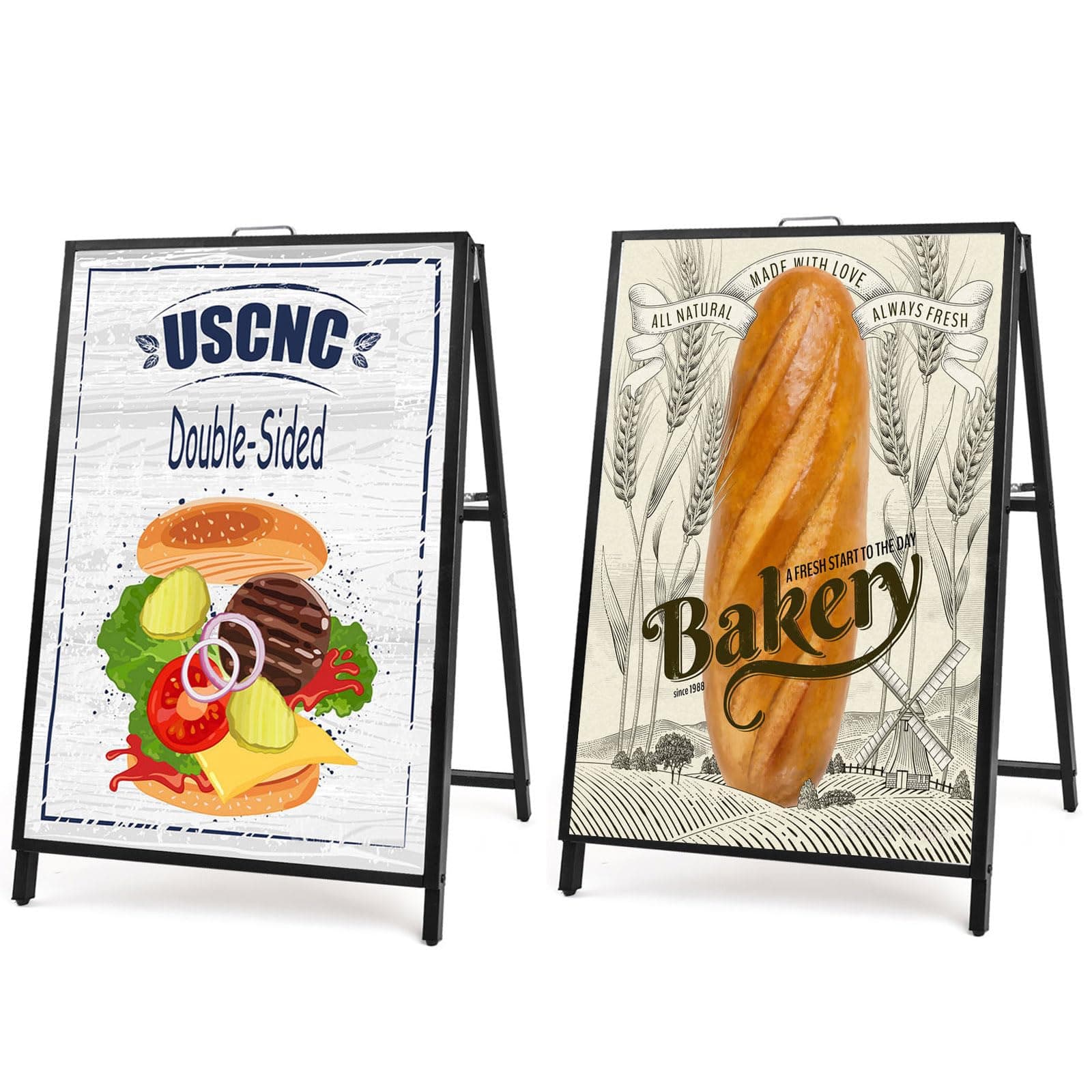 - USCNC 2 Pack Heavy Duty A-Frame Sidewalk Sign 24 x 36 Inch, Portable Double-Sided Sandwich Board Slide-in Folding Metal Signboard (Frame only，No white board)