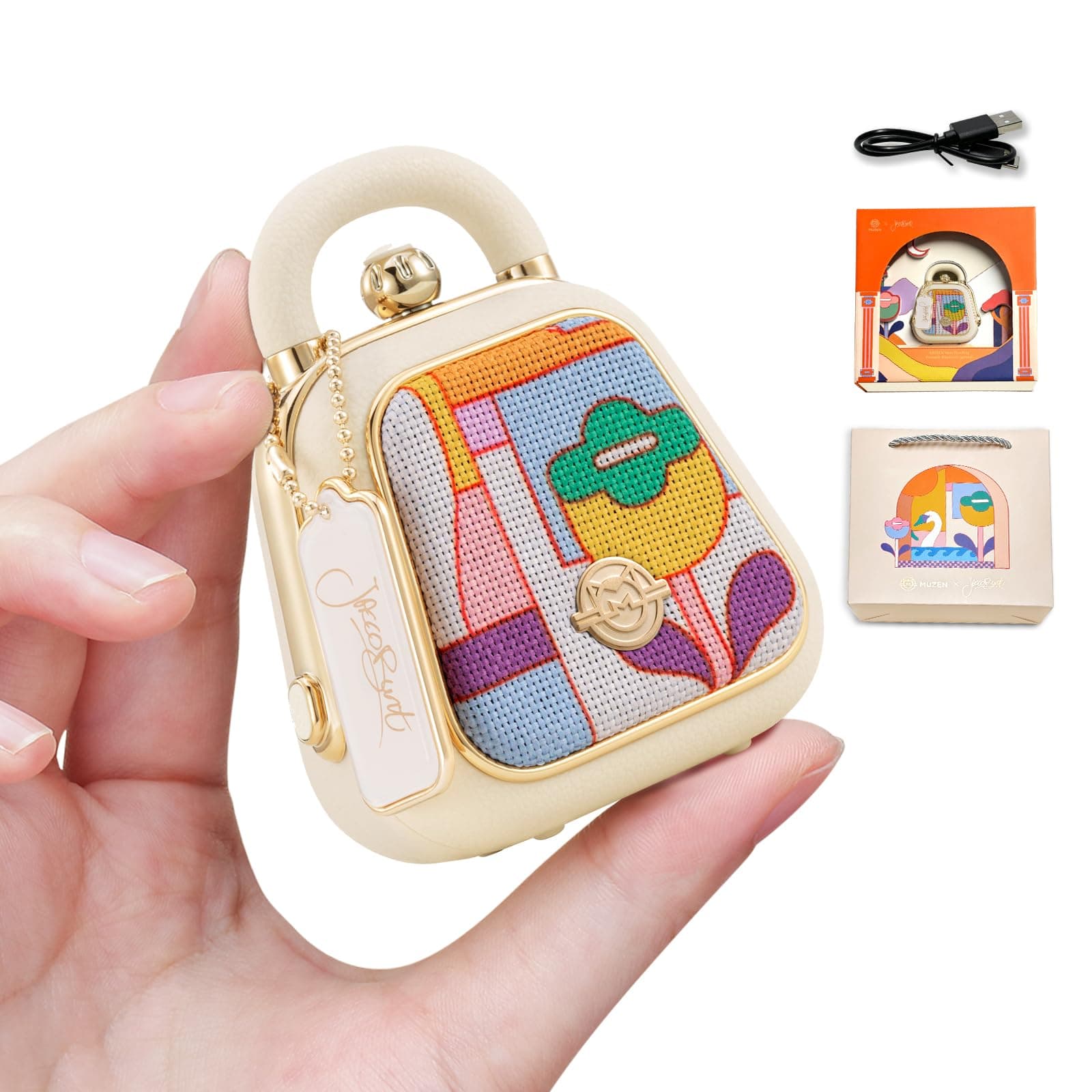 Muzen Mini Bluetooth Speaker, Mini Handbag Portable Small Cute Wireless Speaker, BT 5.0, 30s Recording, Lightweight Rechargeable HiFi Loud with Gift Box, Retro Decor Gift for Teen Girls Women