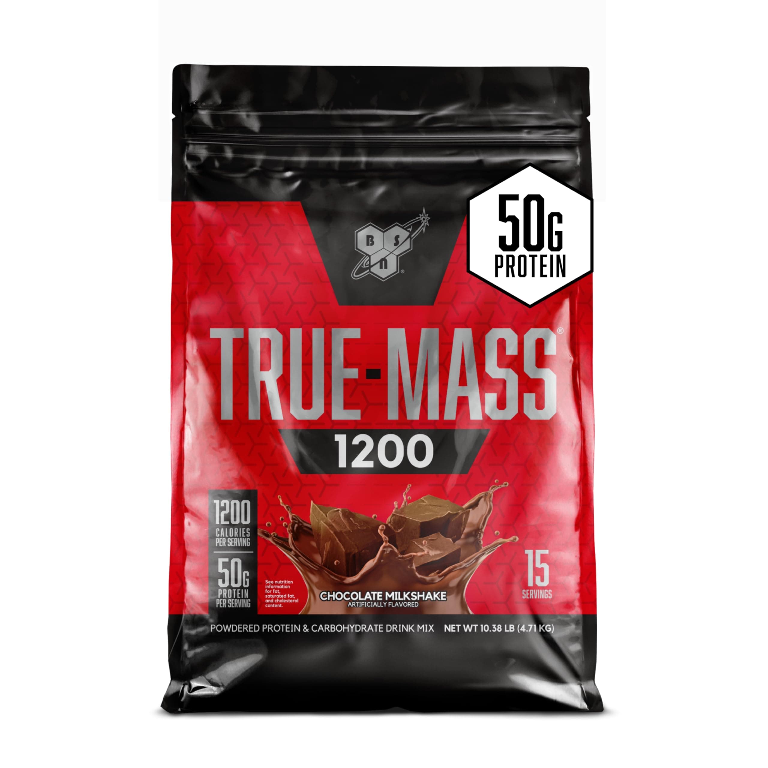 BSN TRUE-MASS 1200 Weight Gainer, Muscle Mass Gainer Protein Powder, Chocolate Milkshake, 10.38 Pound