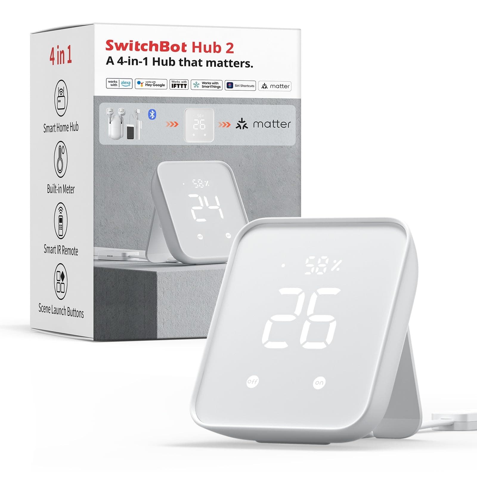 SwitchBot Matter Hub 2, work as a WiFi Thermometer Hygrometer, IR Remote Control, Smart Remote and Light Sensor, Link SwitchBot to Wi-Fi (Support 2.4GHz), Compatible with Alexa&Google Assistant