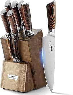 8-Piece Chef Cleaver Knife Set with Block,Professional Kitchen Knife Set, High Carbon German Stainless Steel Kitchen Knife with Ergonomic Handle for Home,Kitchen & Restaurant.