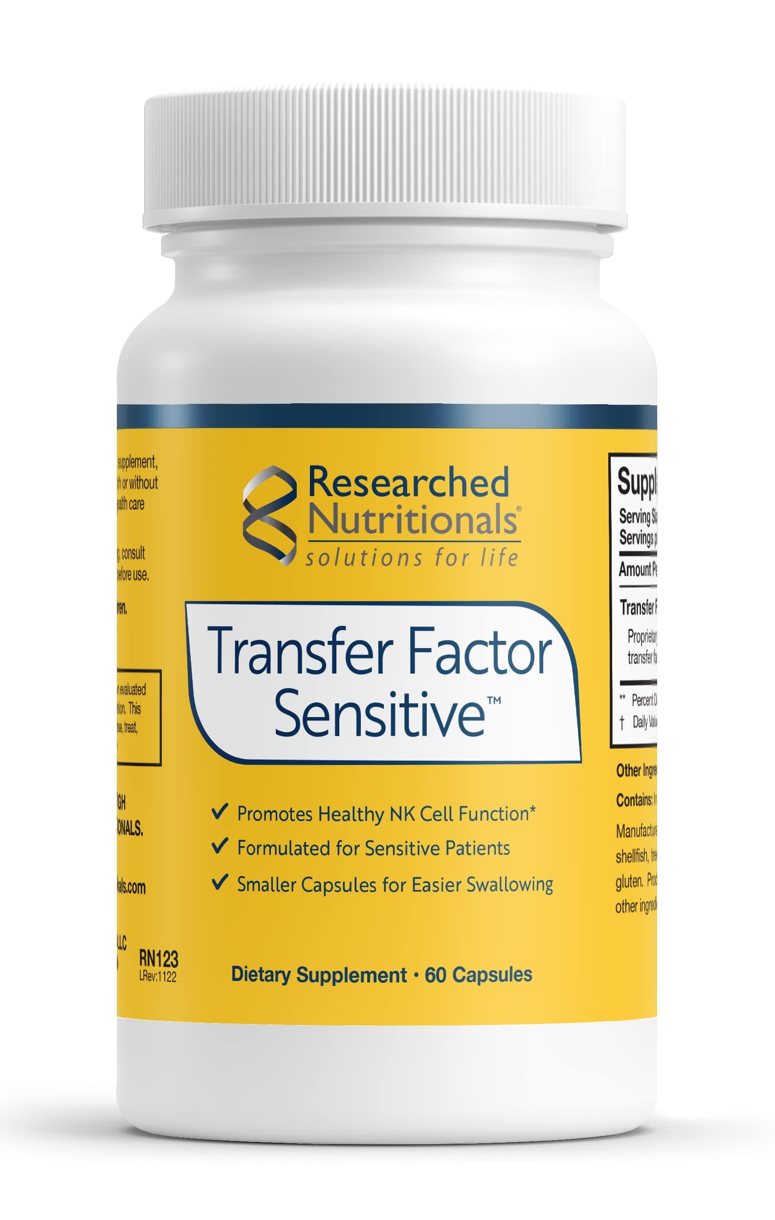 Researched Nutritionals Transfer Factor Sensitive - Immune Support Bovine Derived Transfer Factors & Colostrum Capsules (60 Capsules)